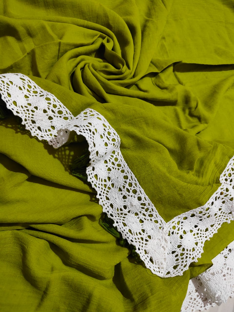 Lace Border | Parrot Green Cotton Saree