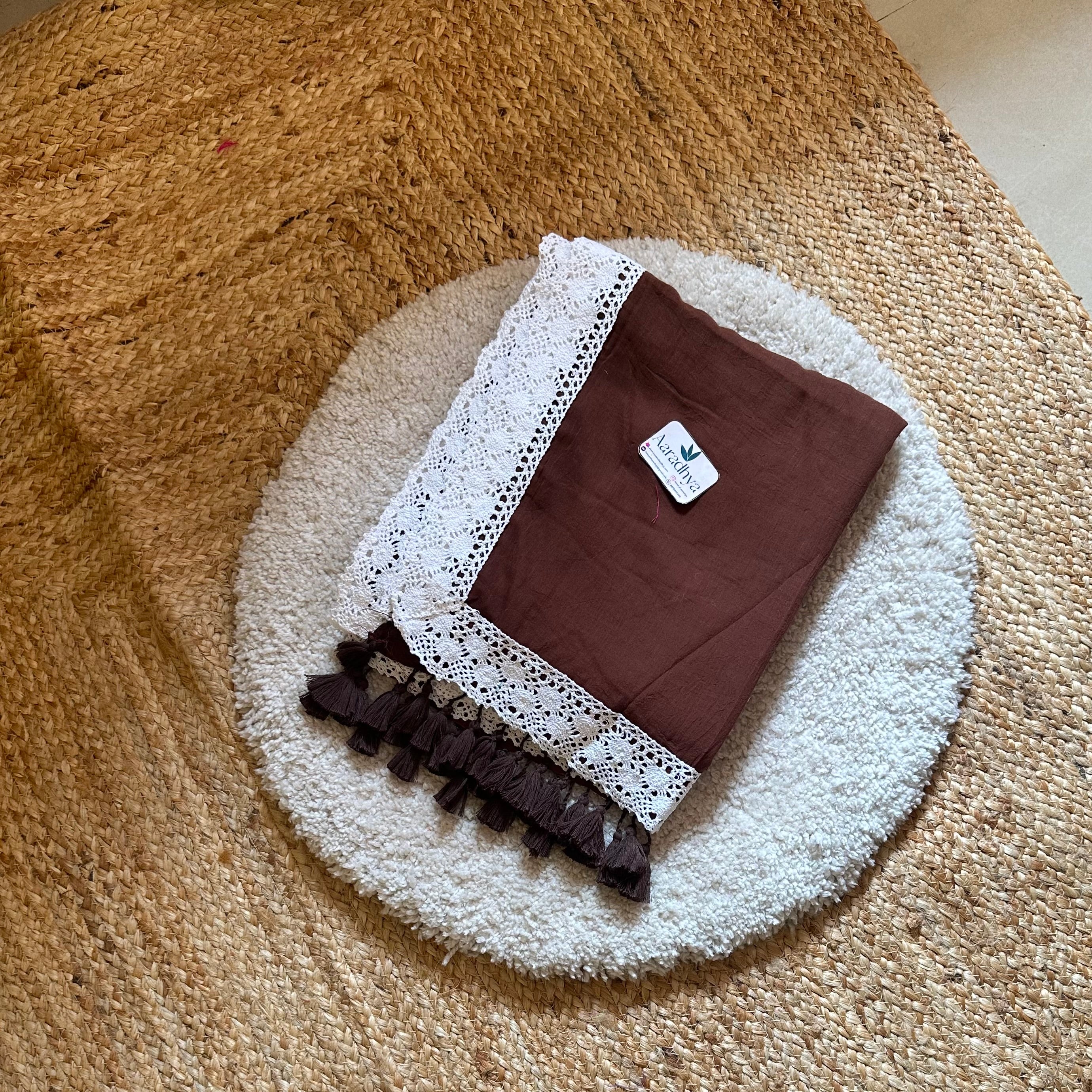 Lace Border | Brown Mul Cotton Saree