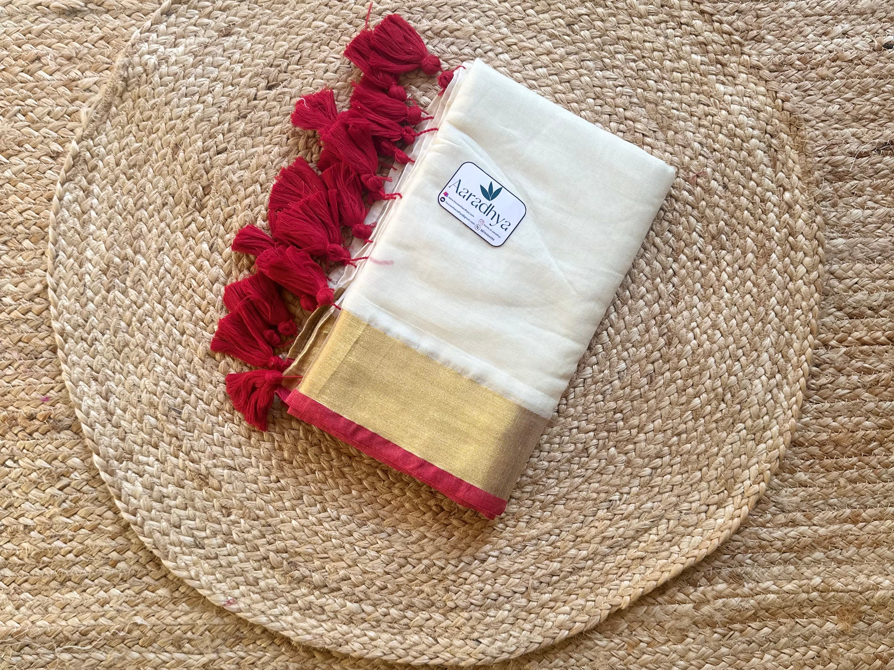 Kerala Kasavu saree | RED Border Mul Cotton Saree