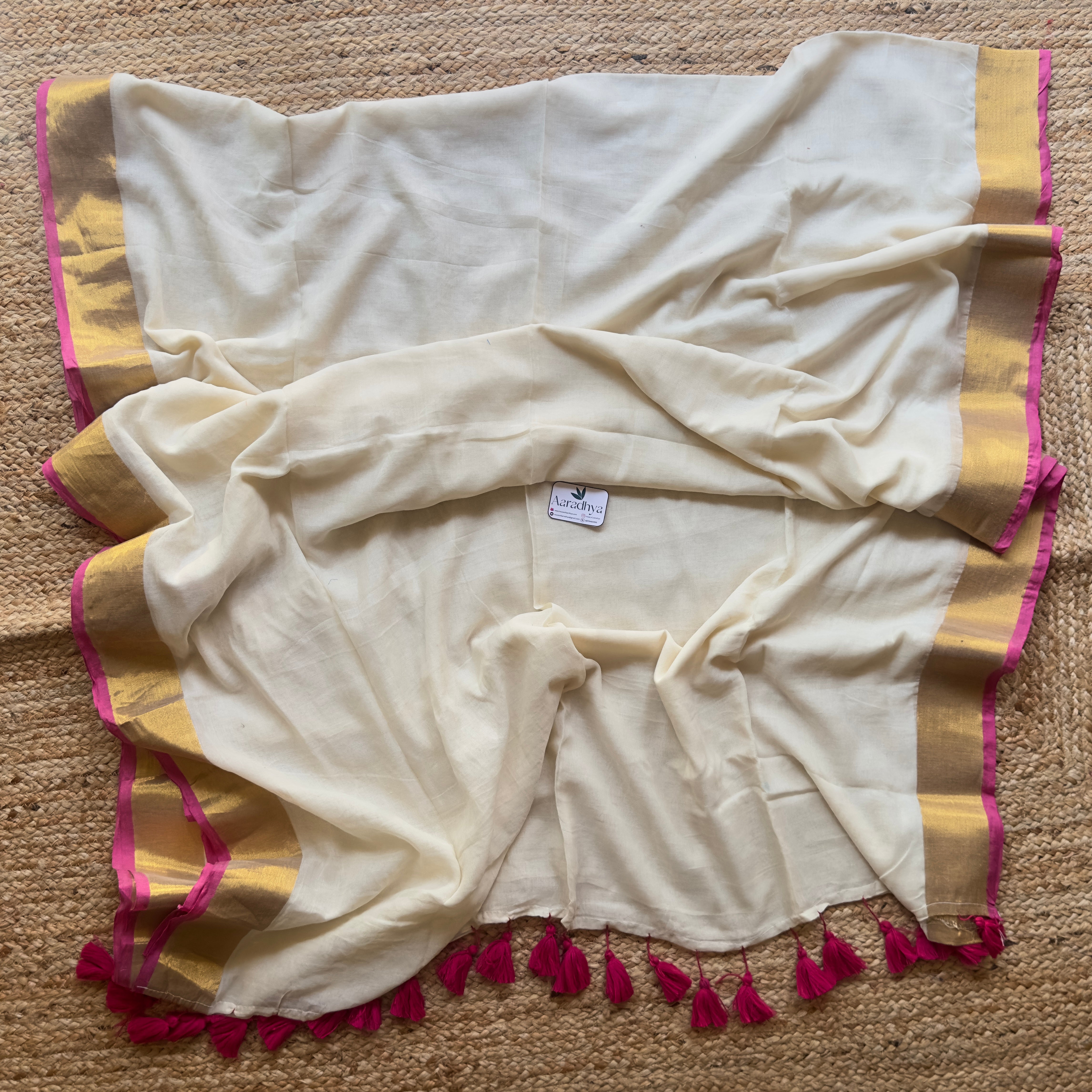 Kerala Kasavu saree | PINK Border Mul Cotton Saree