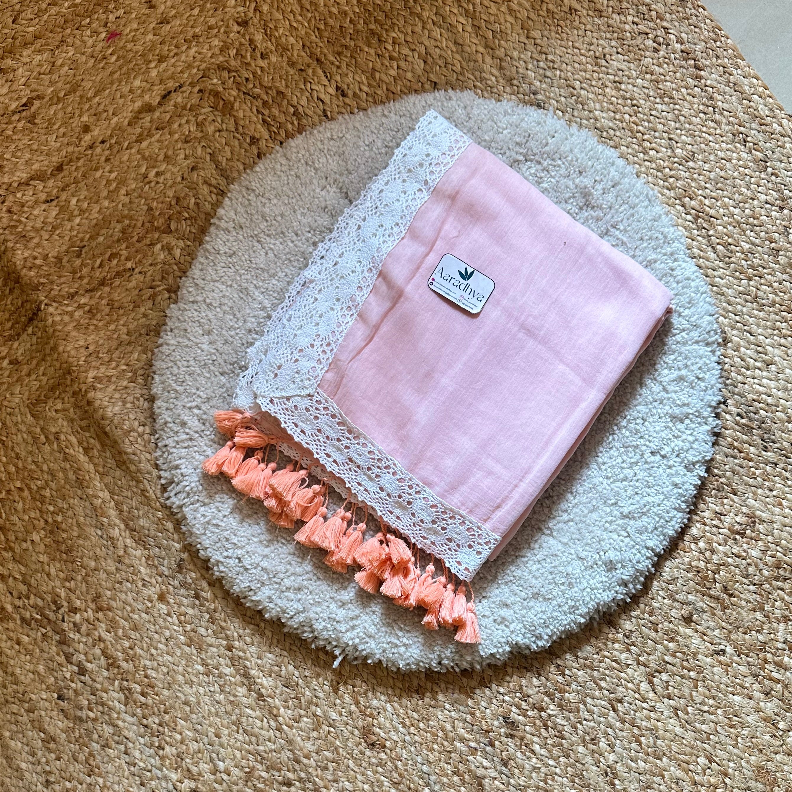 Lace Border | Peach Mul Cotton Saree