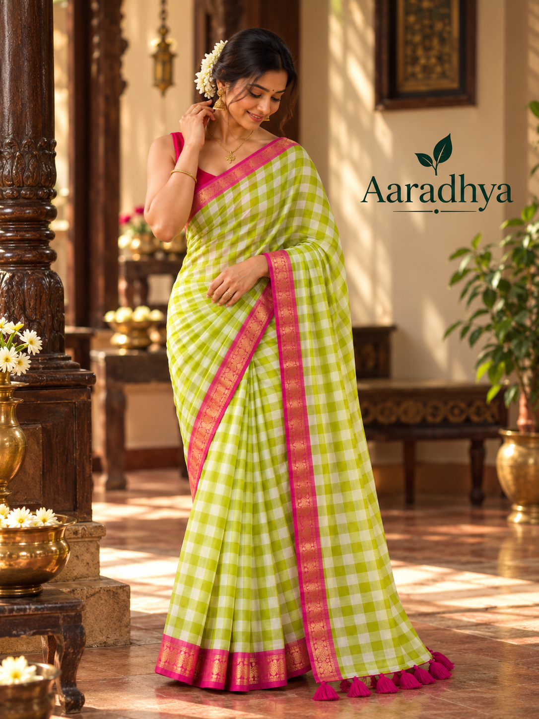 Checked Kanchi Border Festive Saree | Mul Cotton Saree