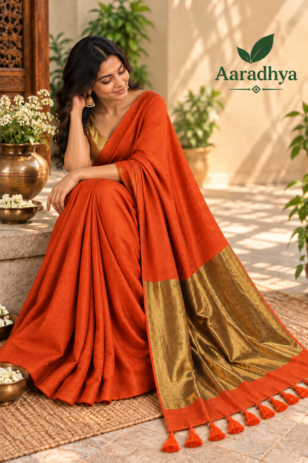Golden Zari Pallu | Orange Modal Cotton Saree
