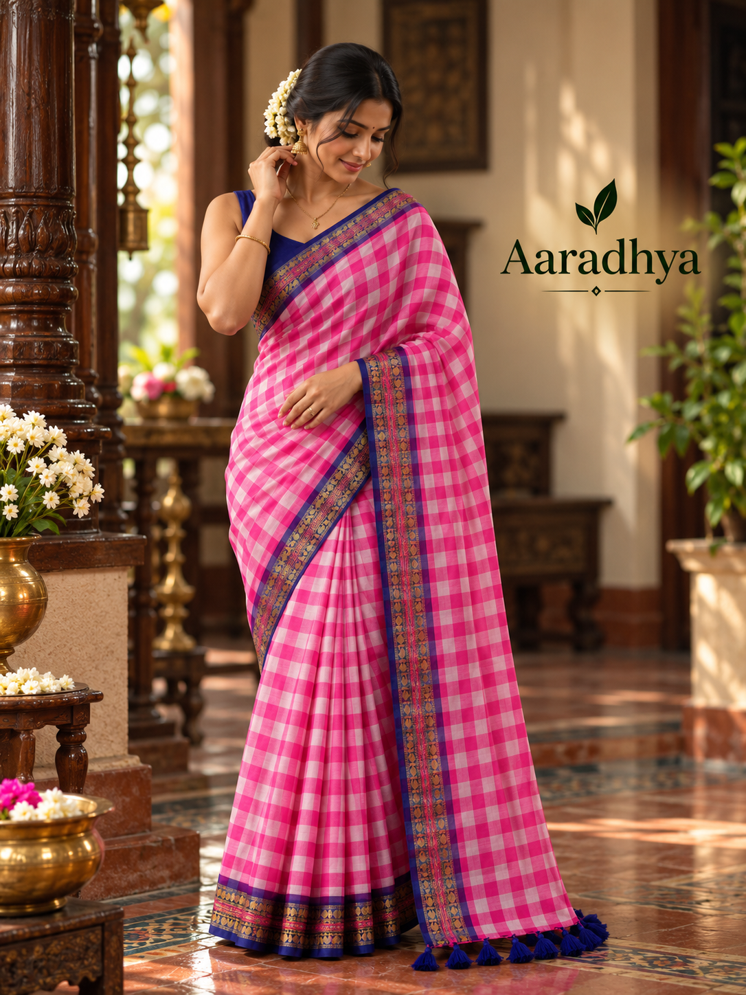 Checked Kanchi Border Festive Saree | Mul Cotton Saree