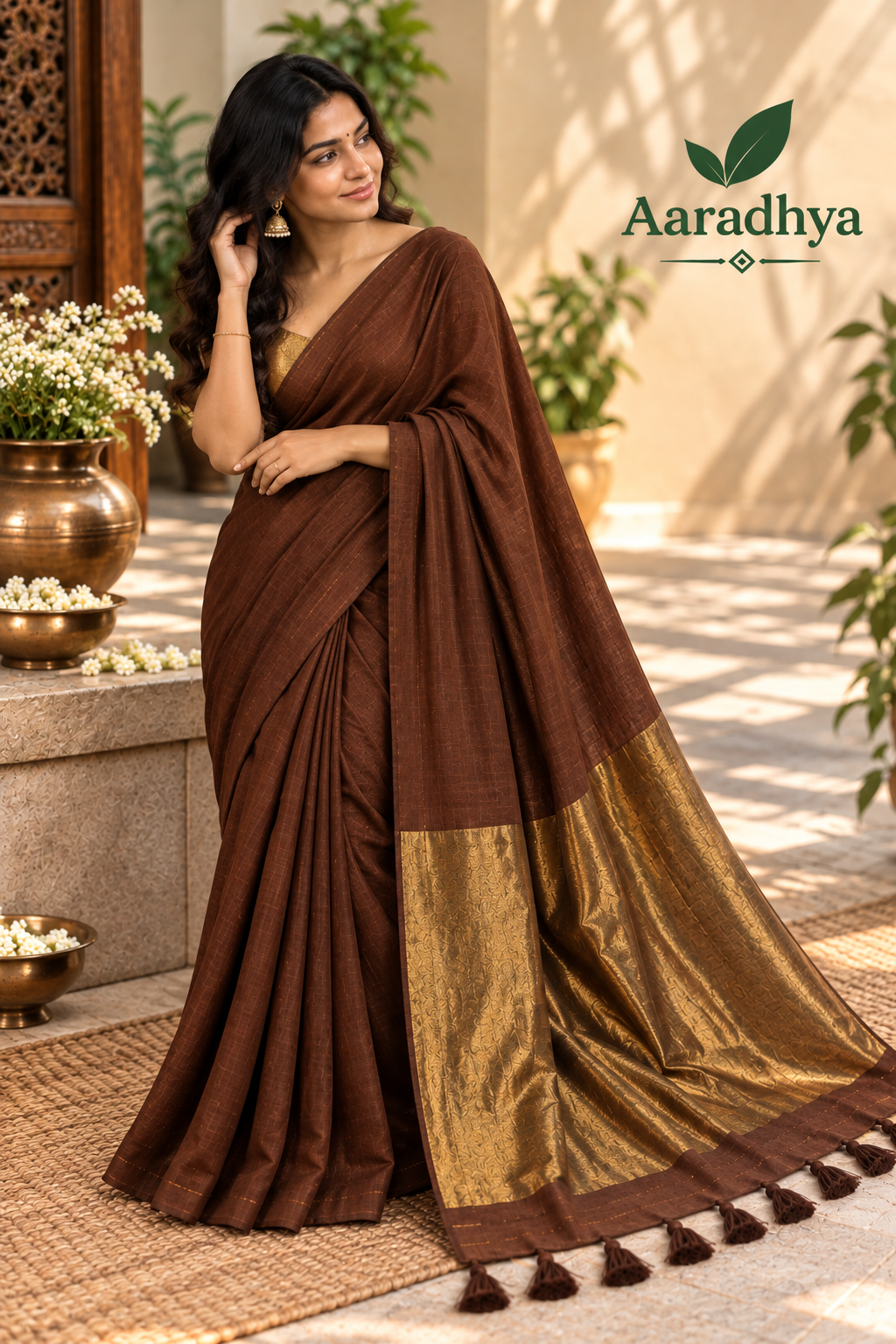 Golden Zari Pallu | Coffee Brown Modal Cotton Saree