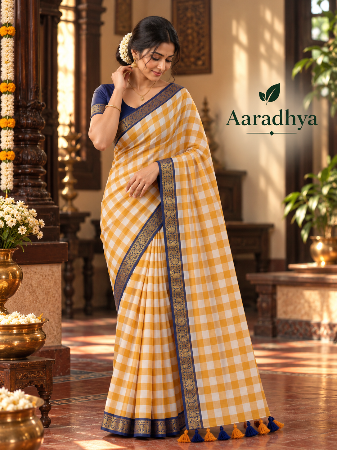 Checked Kanchi Border Festive Saree | Mul Cotton Saree