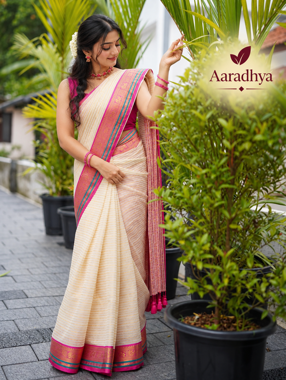 Striped Kanchi Border Festive Saree | Mul Cotton Saree