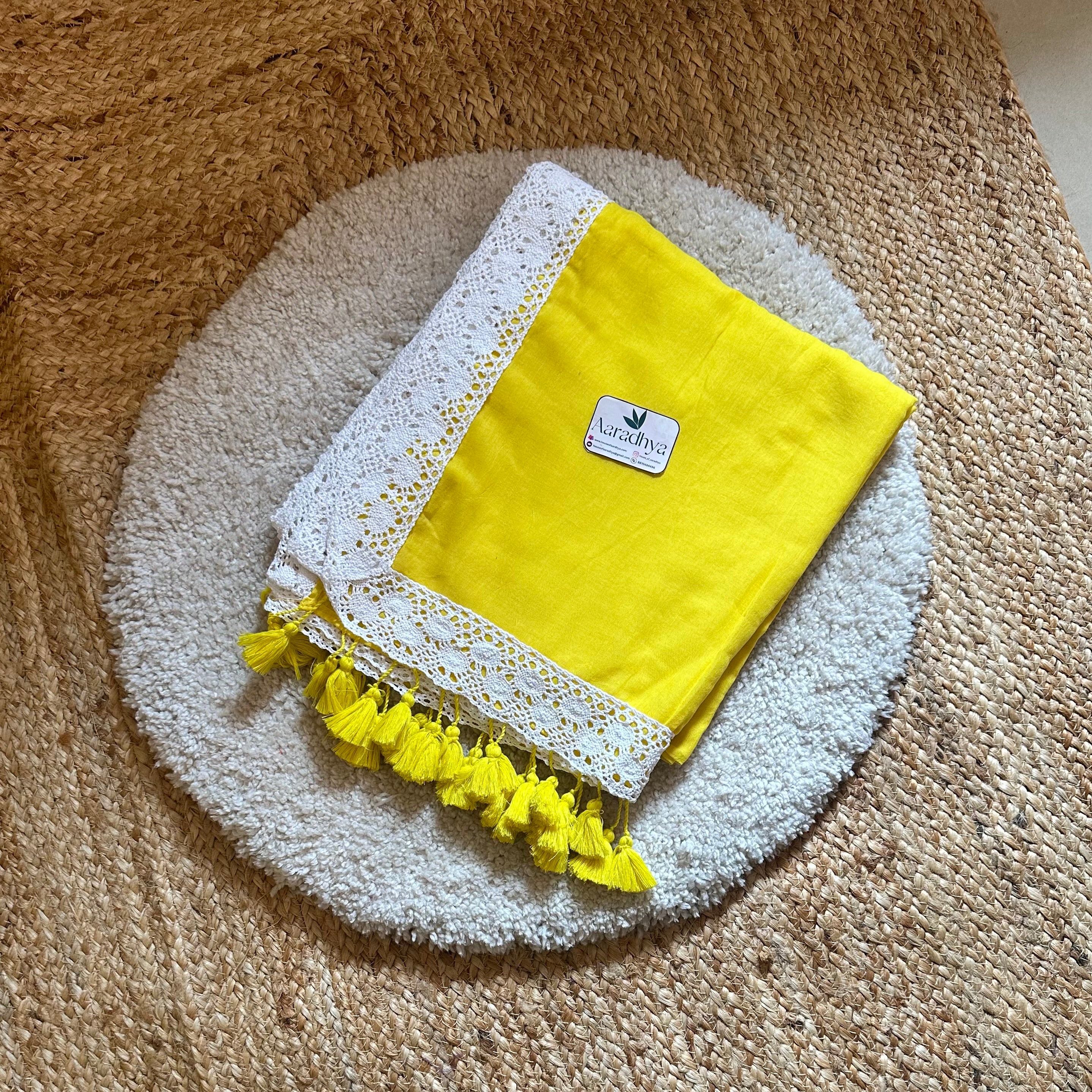 Lace Border | Yellow Mul Cotton Saree