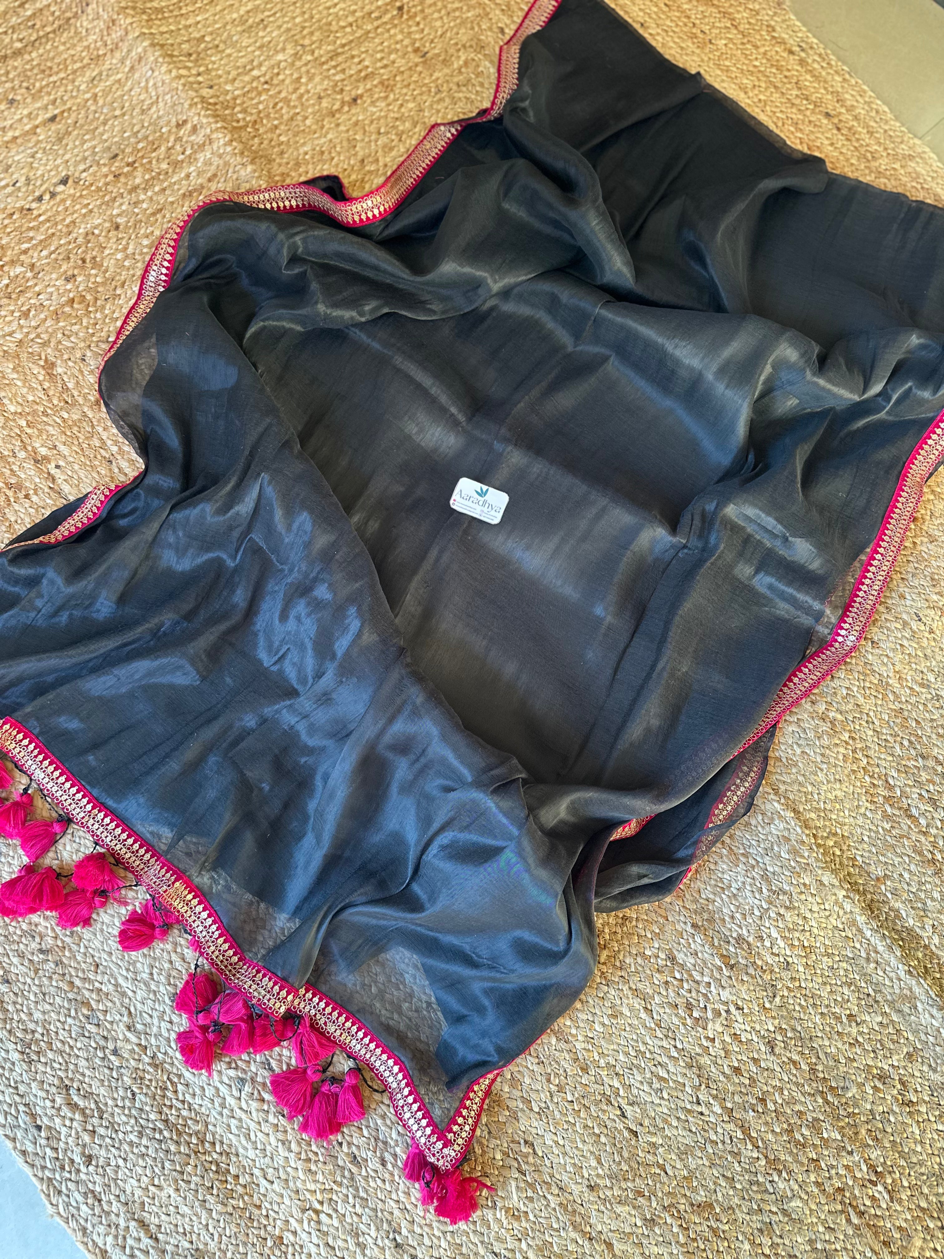 Premium Lace Border Tissue | Black Party Tissue saree