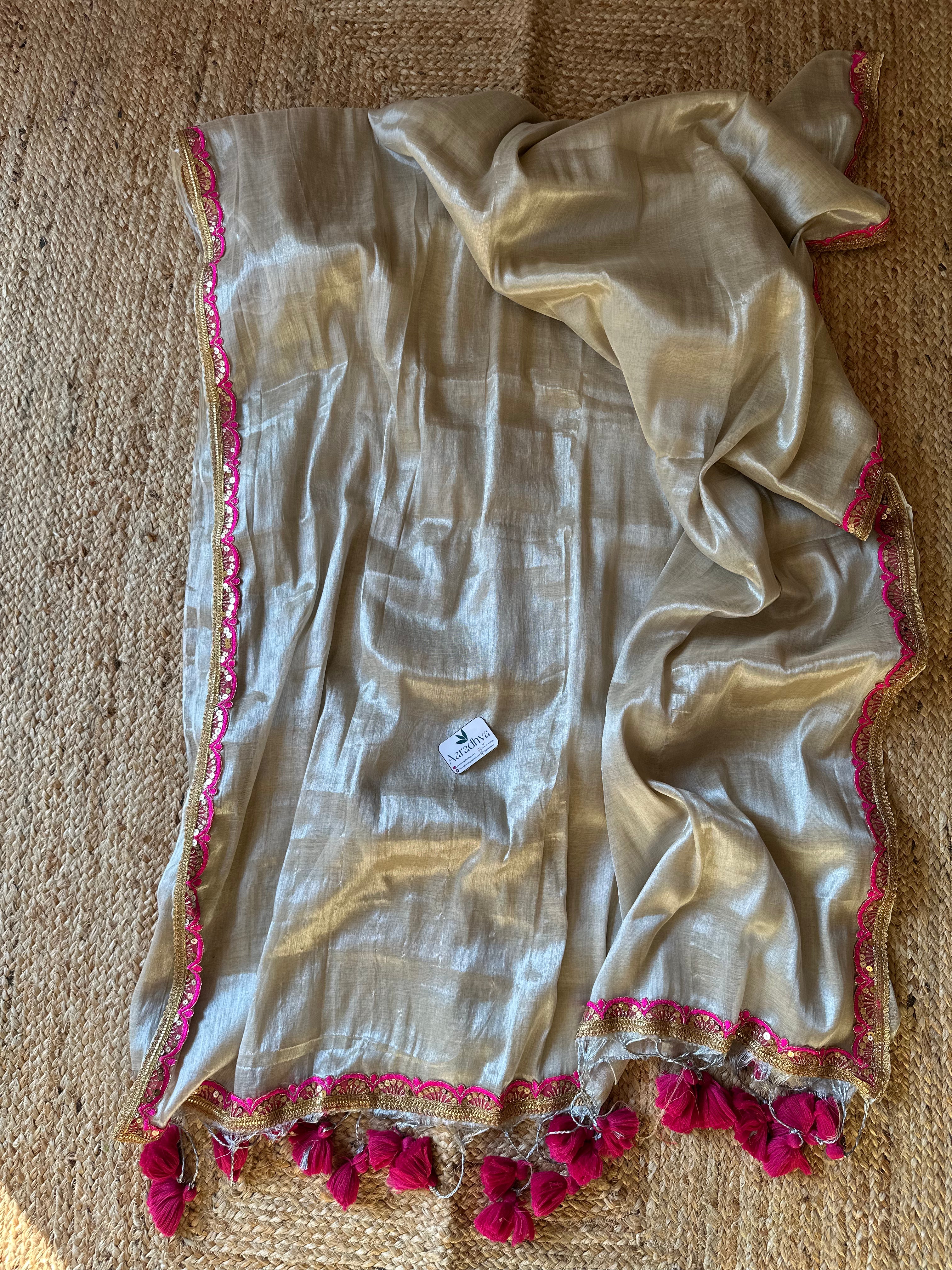 Premium Lace Border Tissue |Silver Party Tissue saree