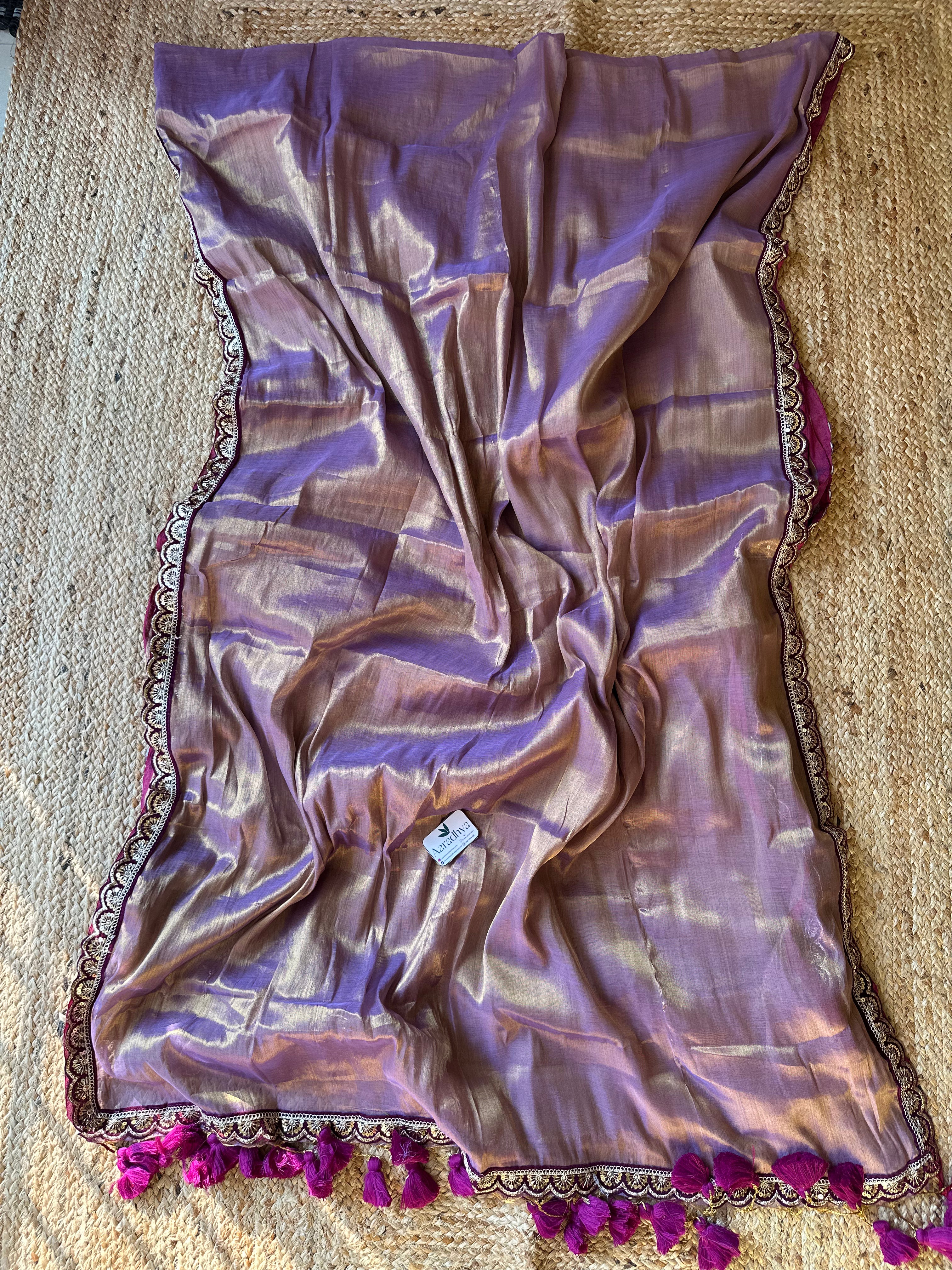 Premium Lace Border Tissue |Lavender Party Tissue saree