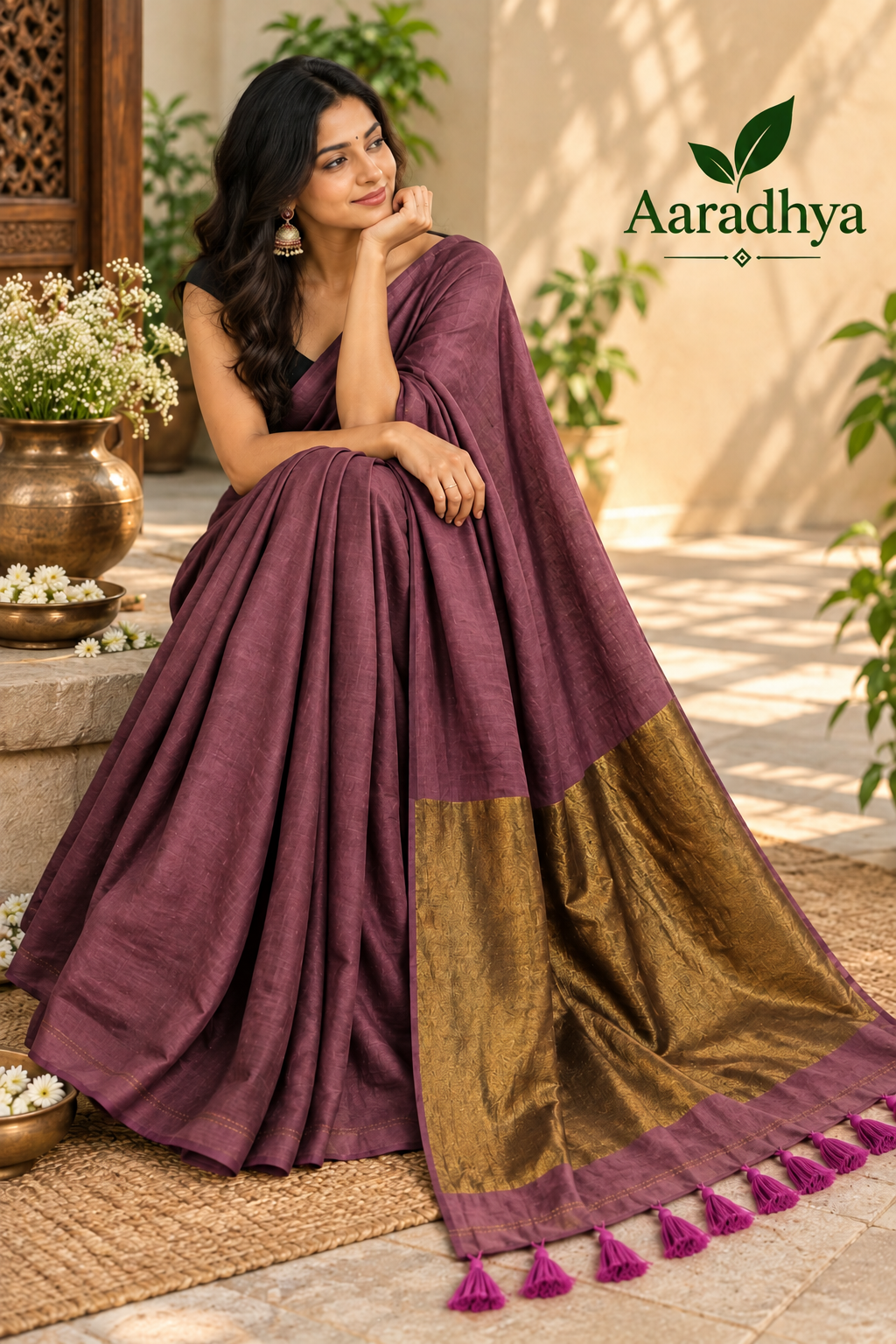 Golden Zari Pallu | Mauve Modal Cotton Saree