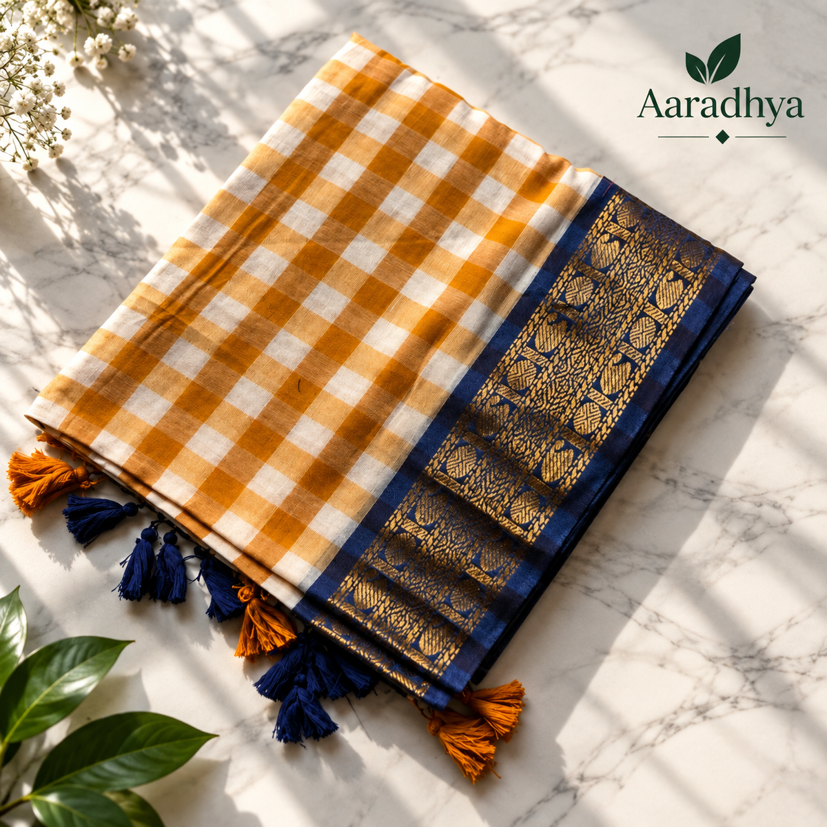 Checked Kanchi Border Festive Saree | Mul Cotton Saree