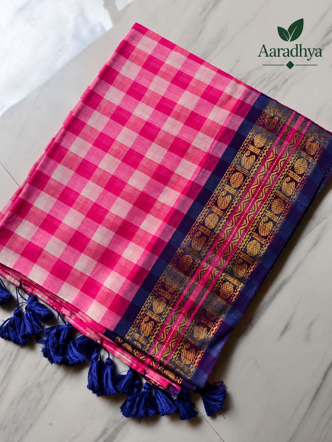 Checked Kanchi Border Festive Saree | Mul Cotton Saree
