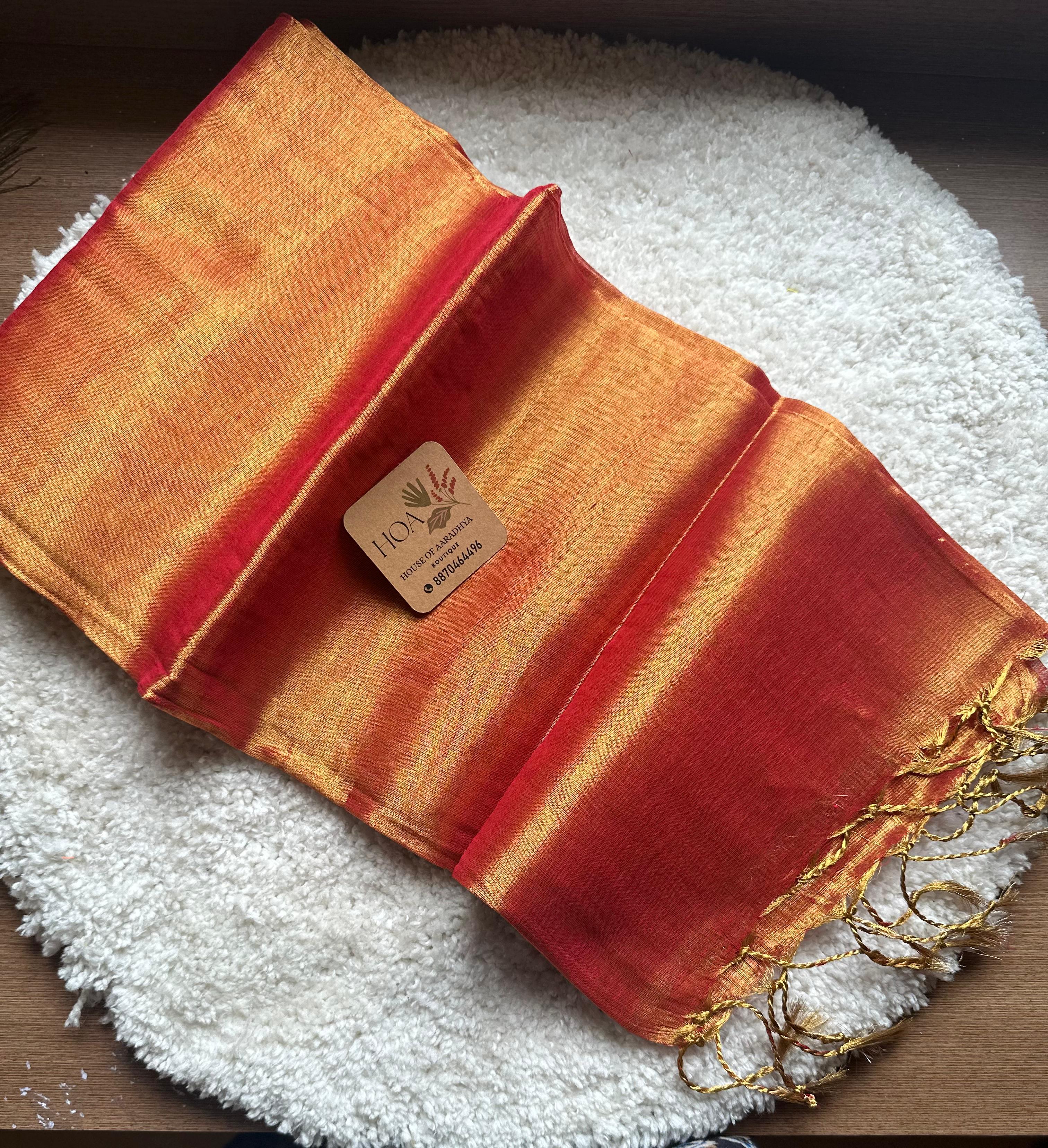 Orange Plain Tissue | Raga Tissue Saree