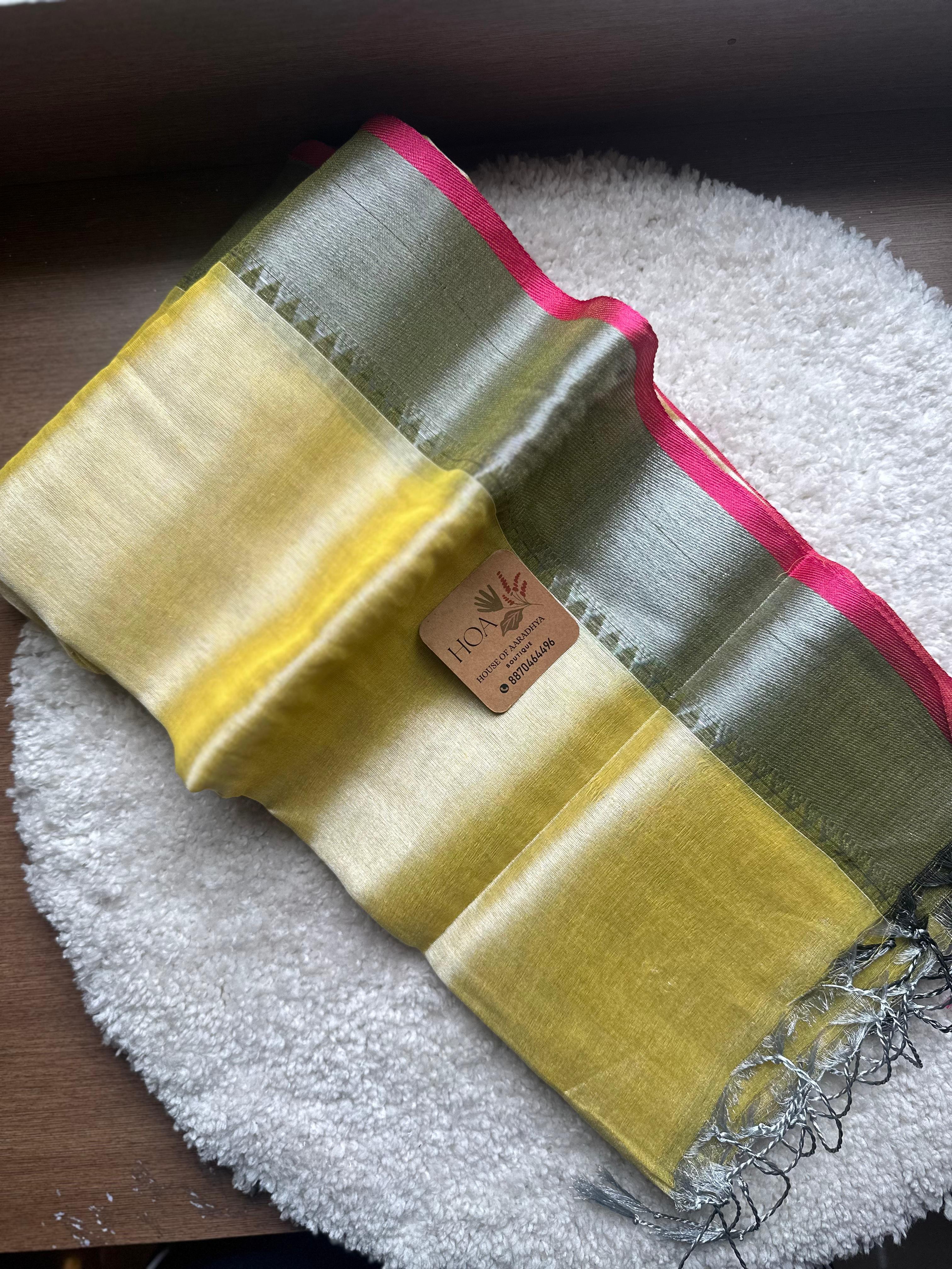 Temple border | Yellow | Raga Tissue Saree