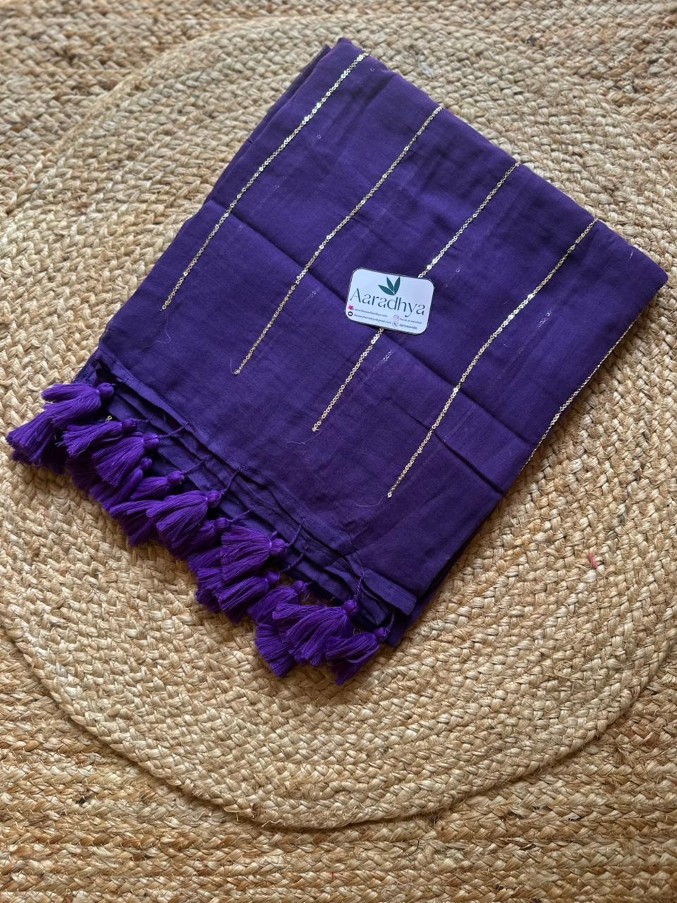 Sequence Work | Purple Mul Cotton Saree