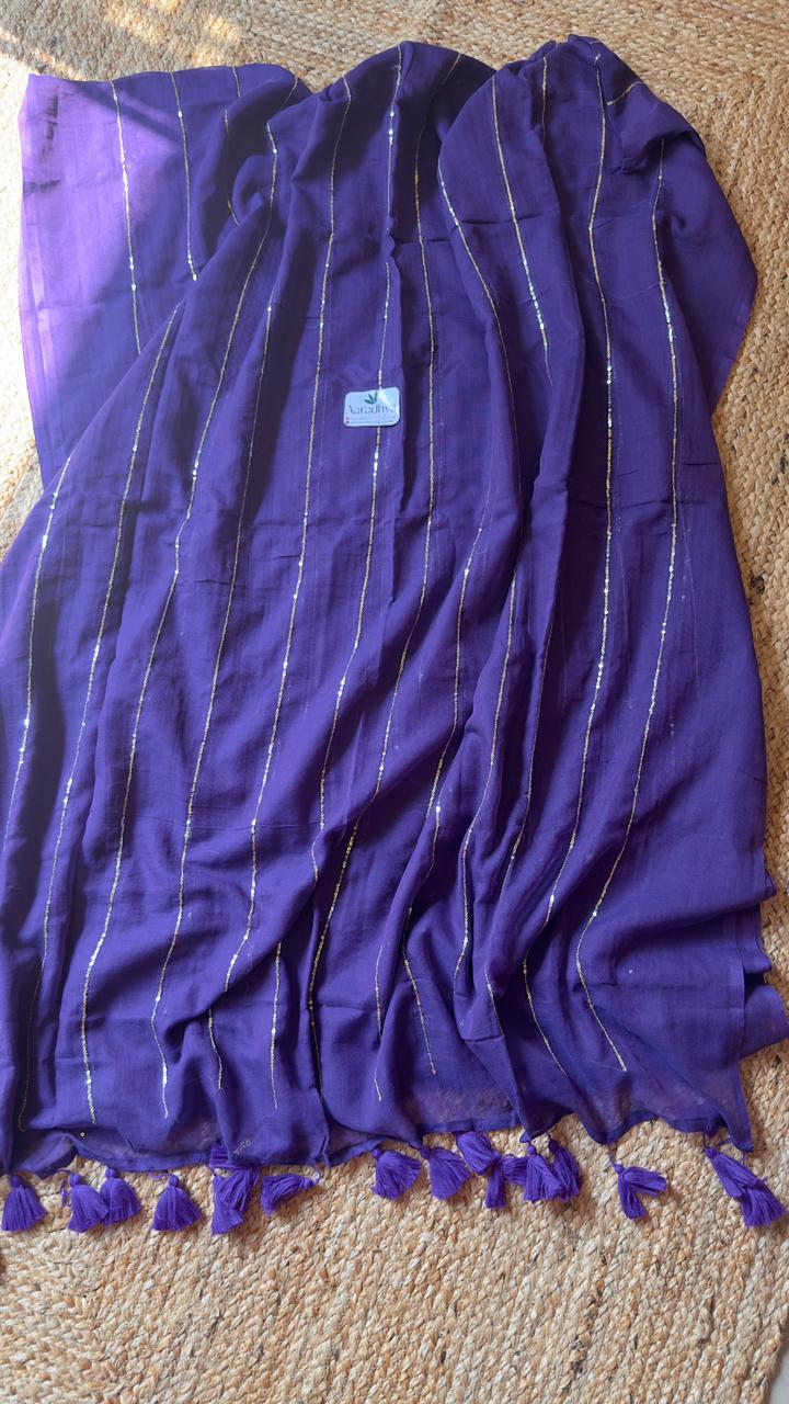 Sequence Work | Purple Mul Cotton Saree
