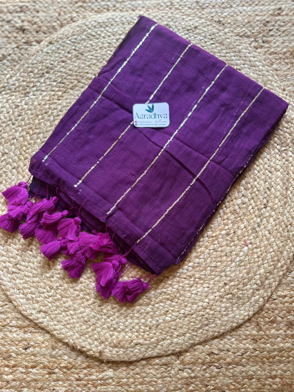 Sequence Work | Deep Purple Mul Cotton Saree