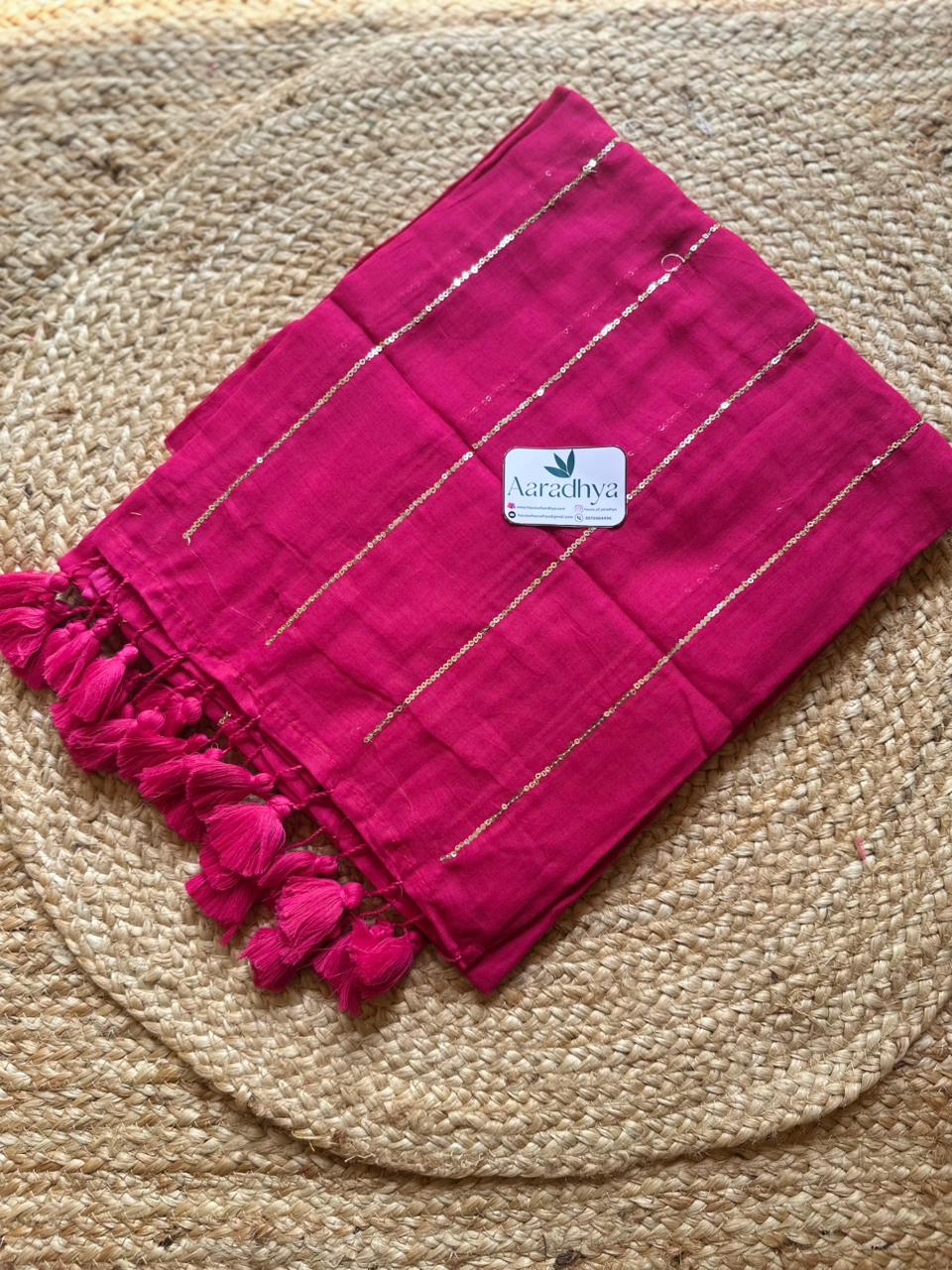 Sequence Work | Fuchsia Mul Cotton Saree