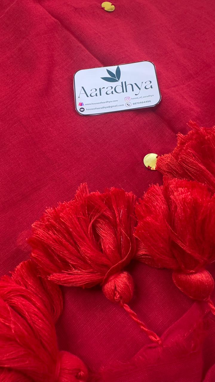 Nayanthara Inspired | Red Gini Work Mul Cotton Saree
