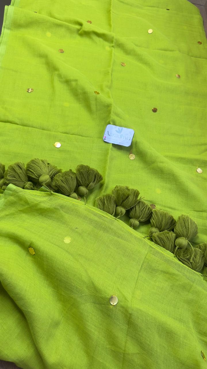 Gini Work | Green Mul Cotton Saree
