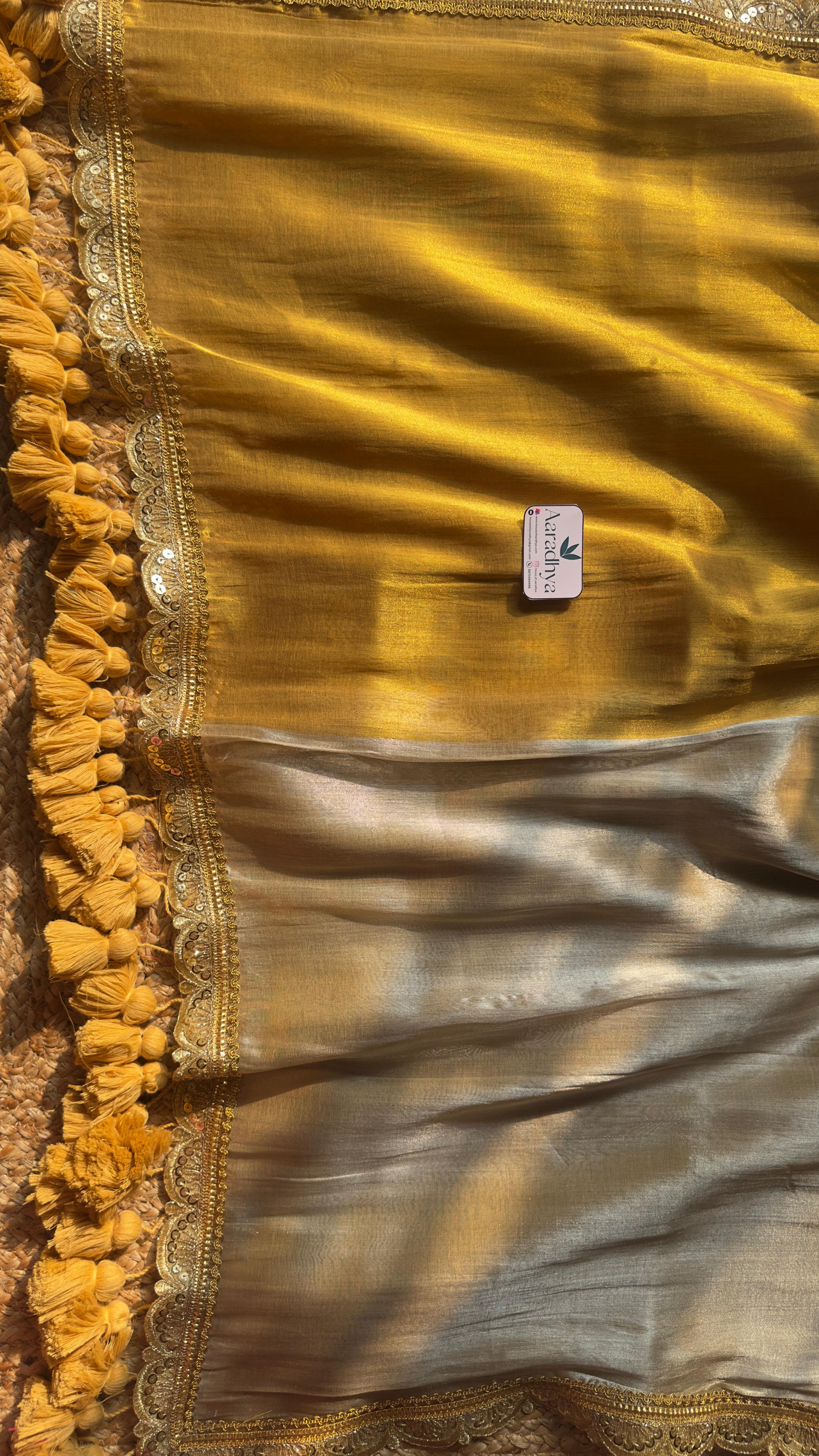 Half And Half Pattern| Party Wear Metallic Tissue Saree