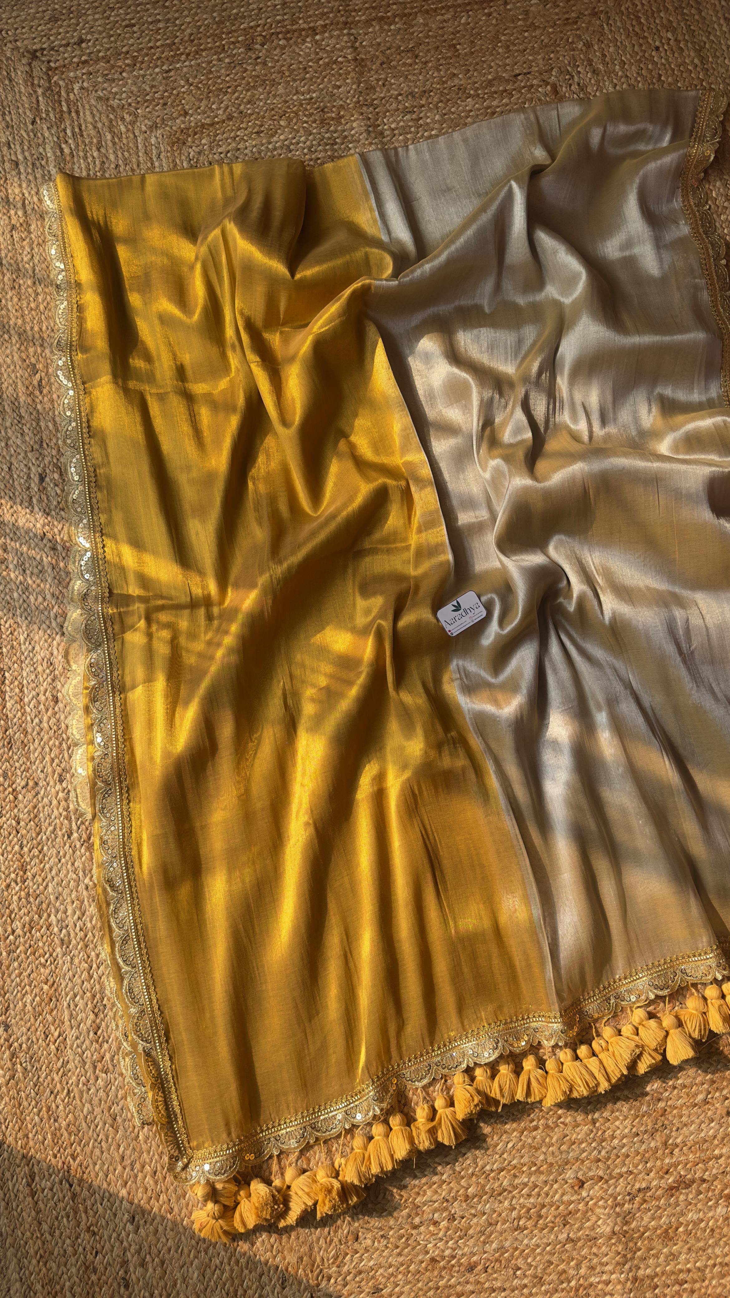 Half And Half Pattern| Party Wear Metallic Tissue Saree
