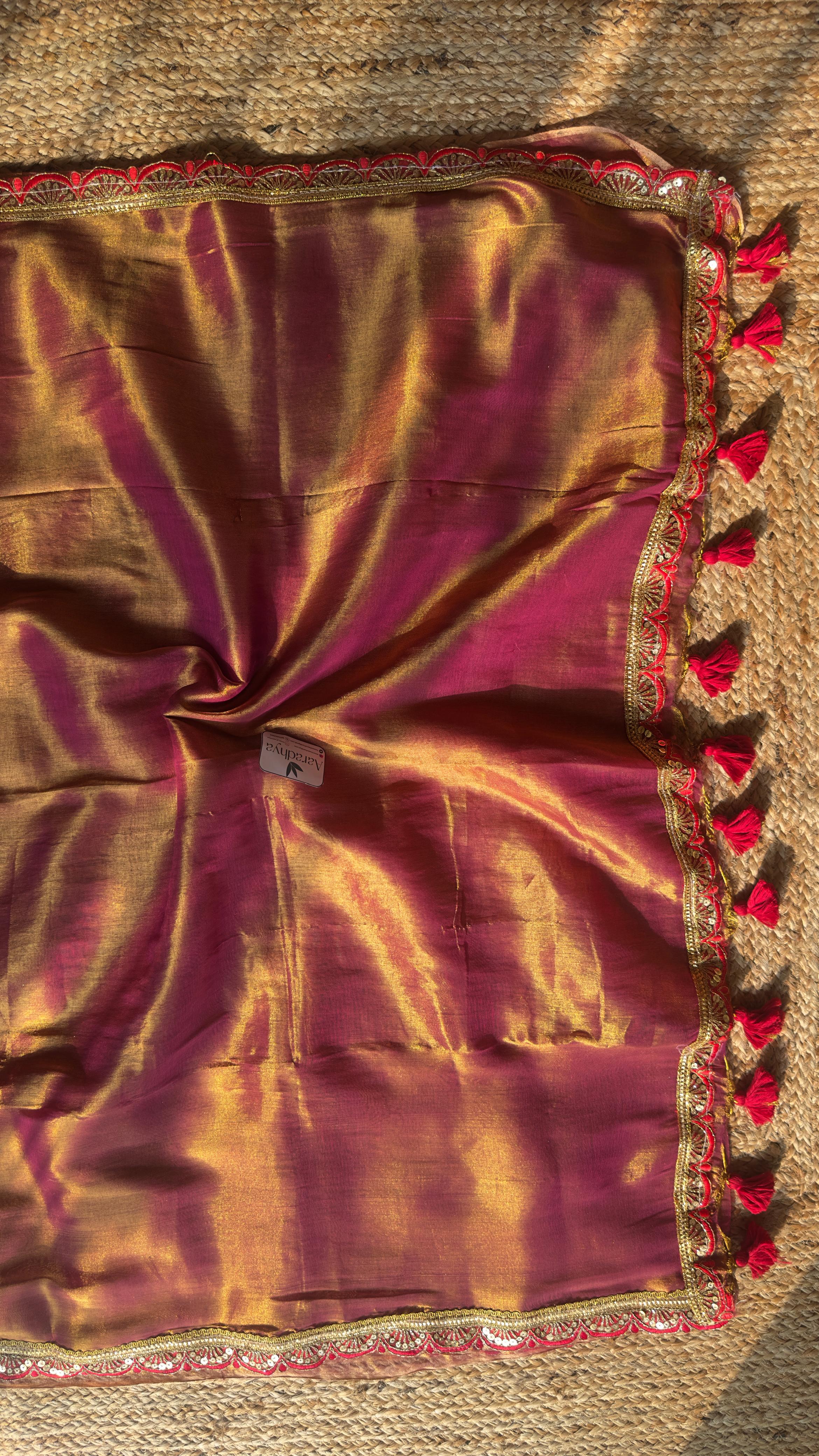 Lace Border Tissue | Red Soft Tissue saree