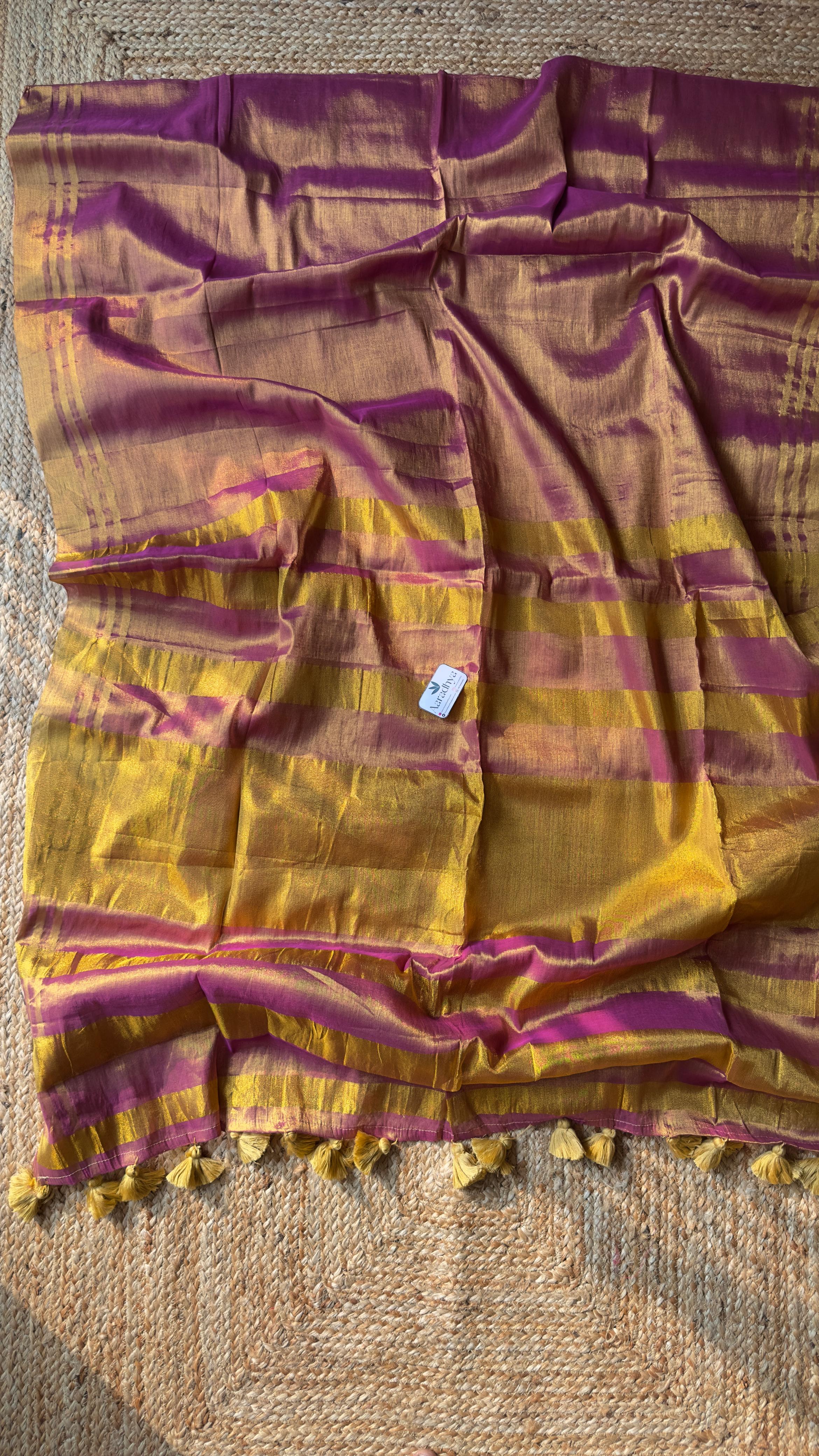 Raga Tissue | Pink Onam Style Saree