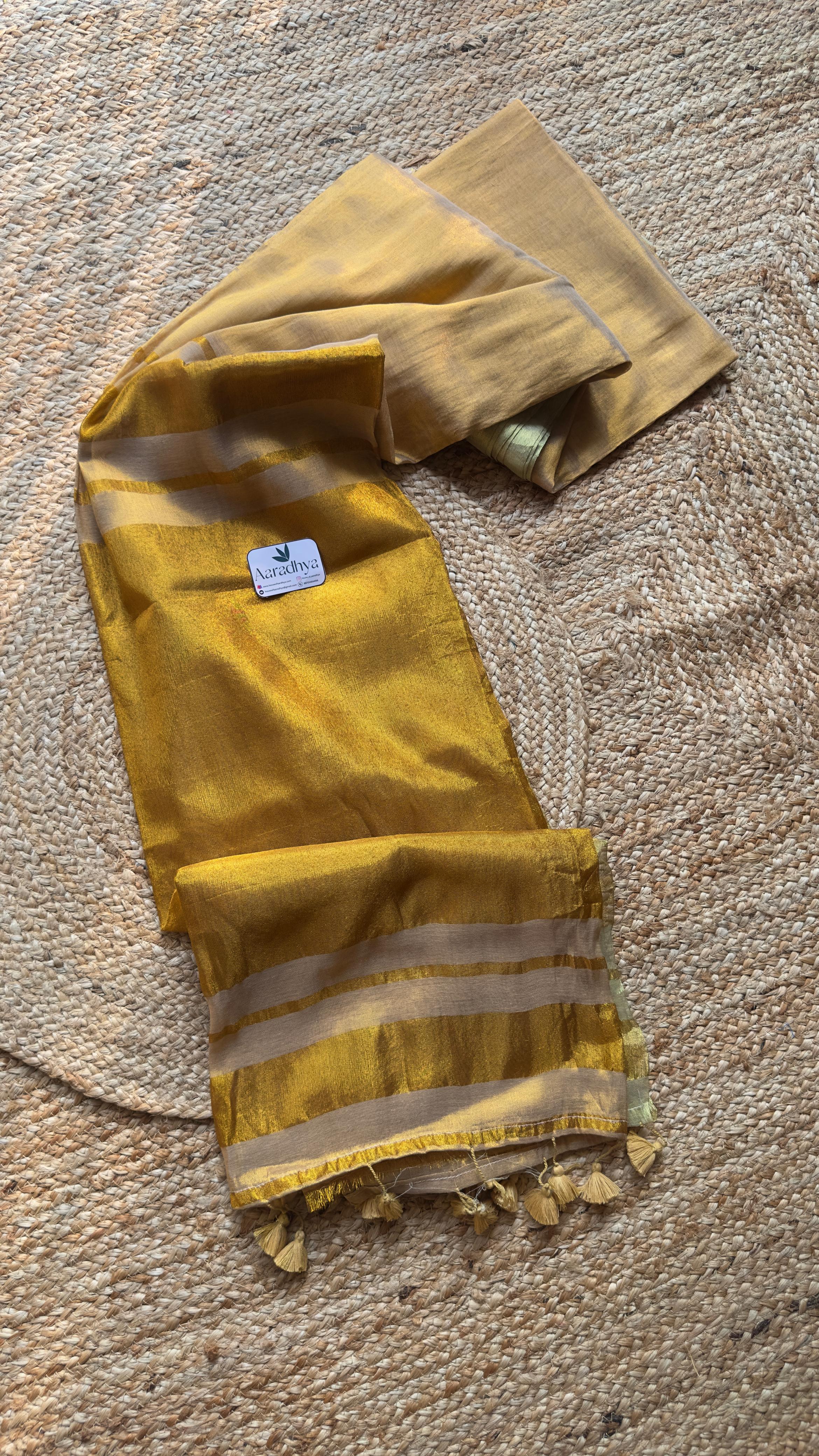 Mul Tissue Saree| Bright Gold Onam Style