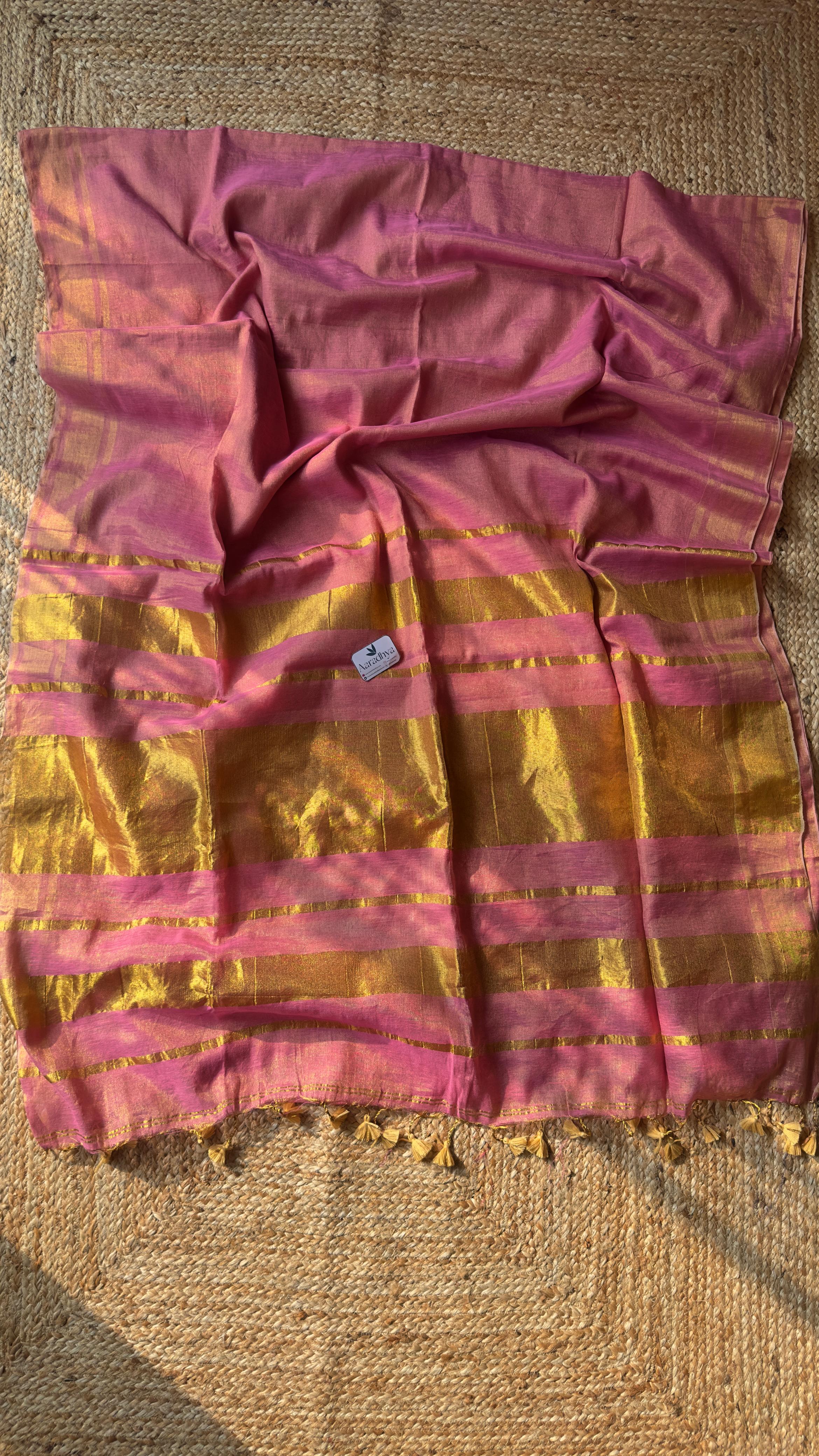 Kerala Style Gold Pallu Saree| Baby Pink Linen Tissue Saree