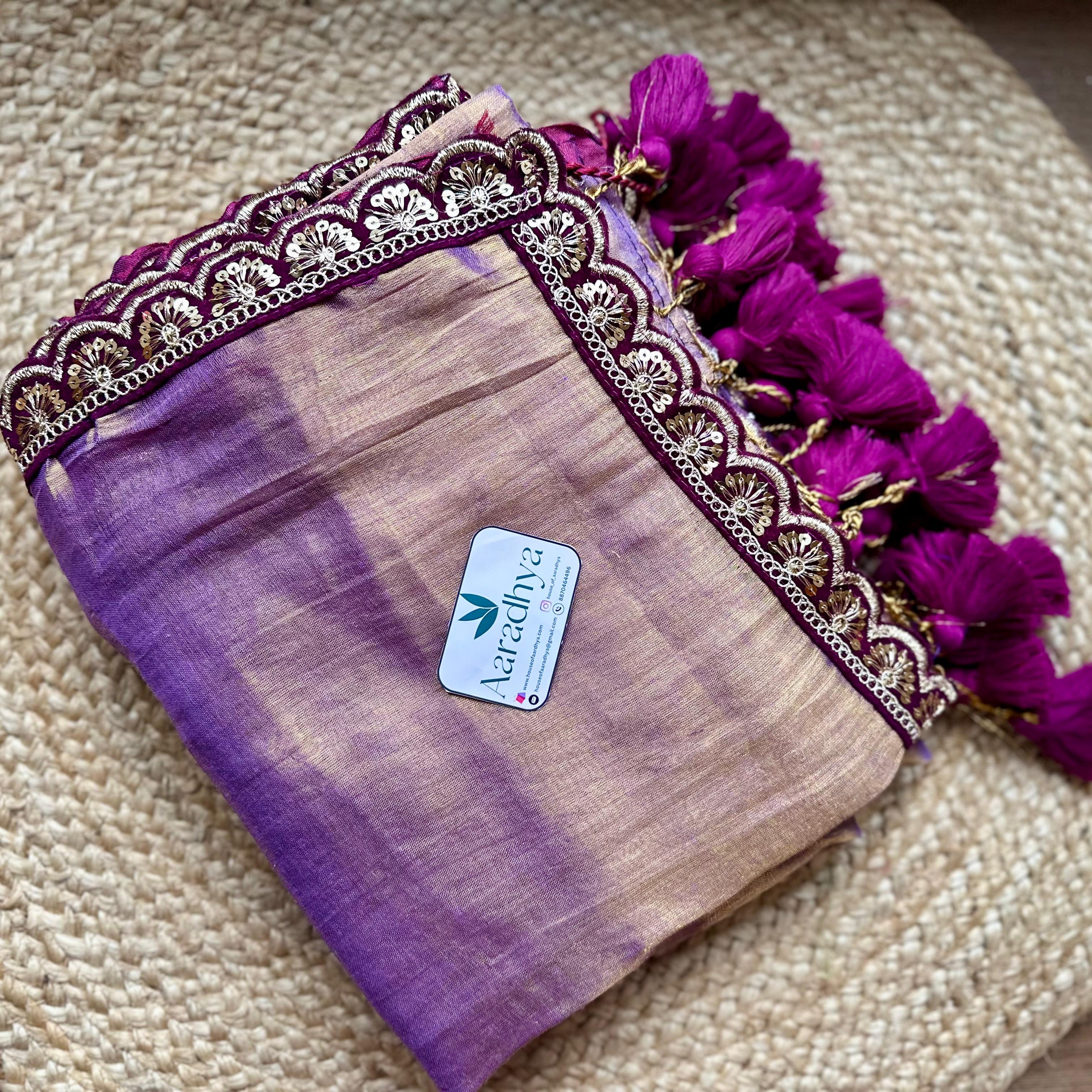 Premium Lace Border Tissue |Lavender Party Tissue saree