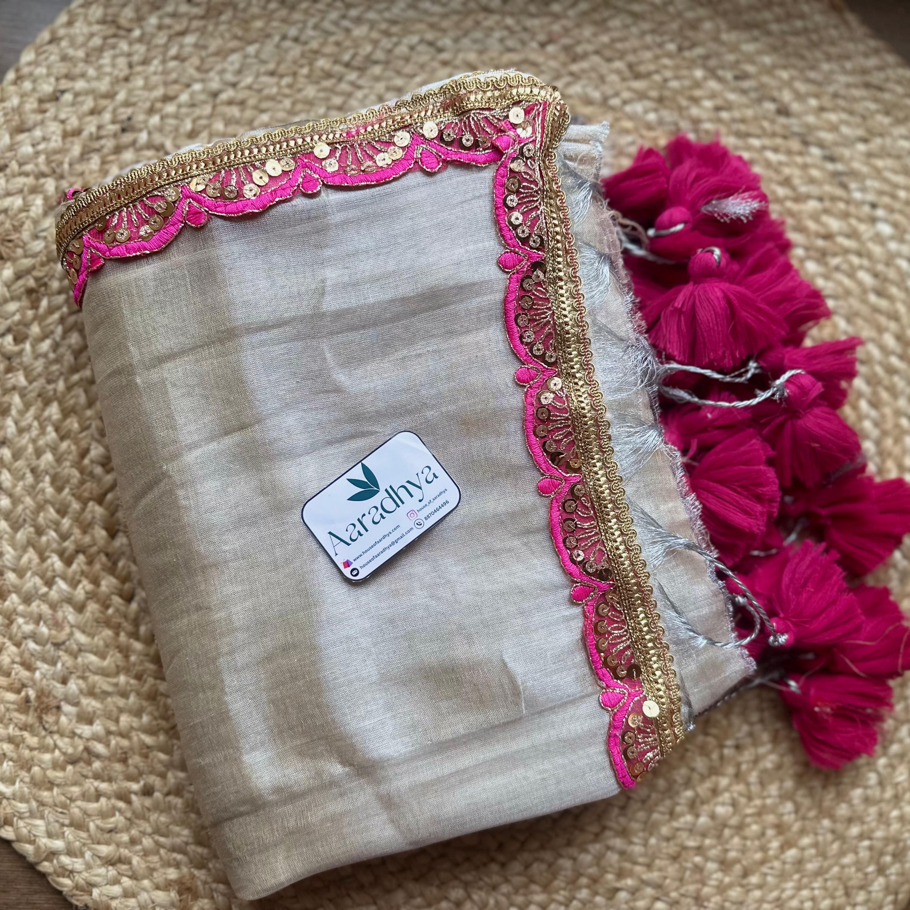 Premium Lace Border Tissue |Silver Party Tissue saree