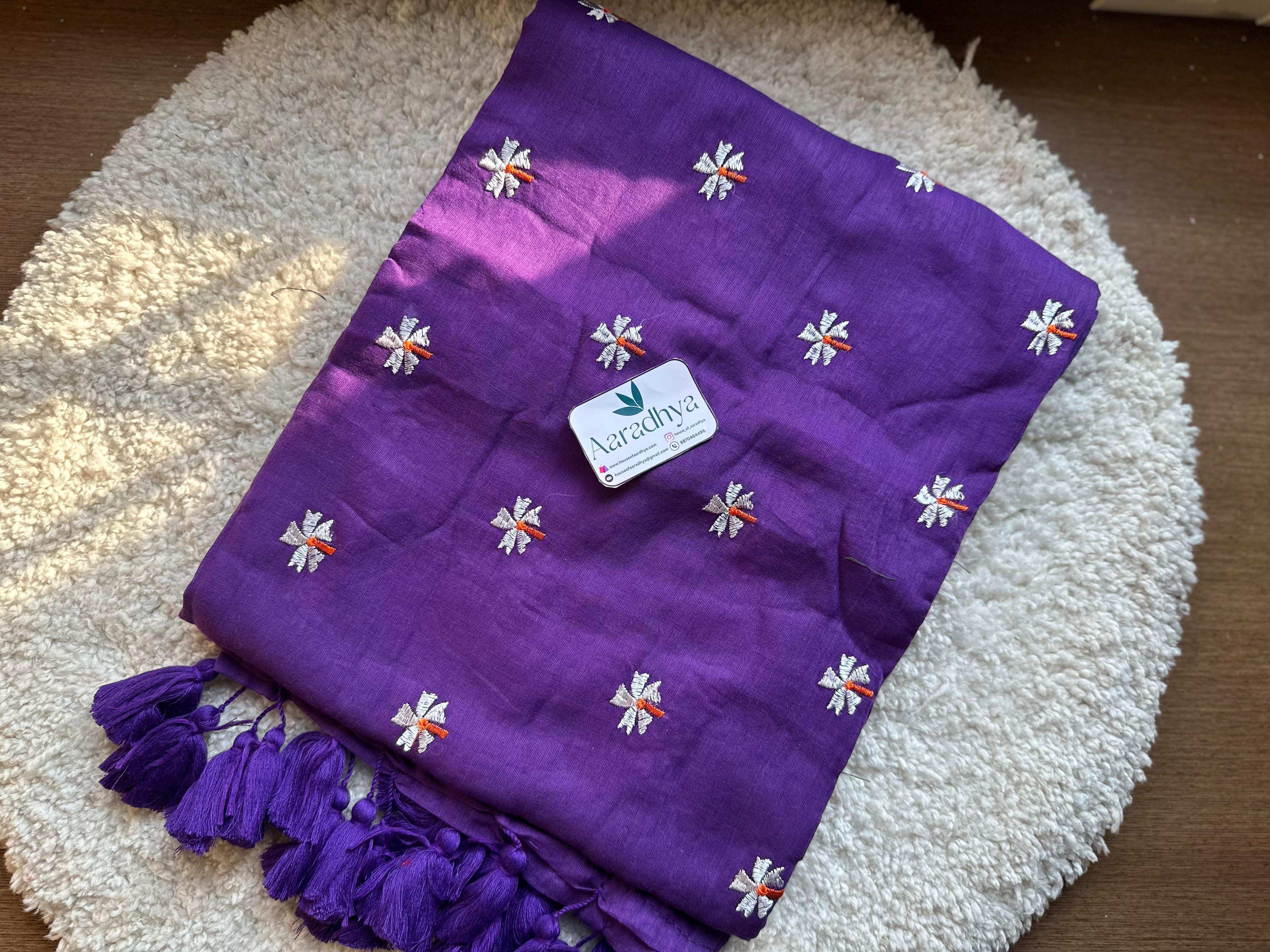 Prajakta Embroidery | Purple Mul Cotton Saree