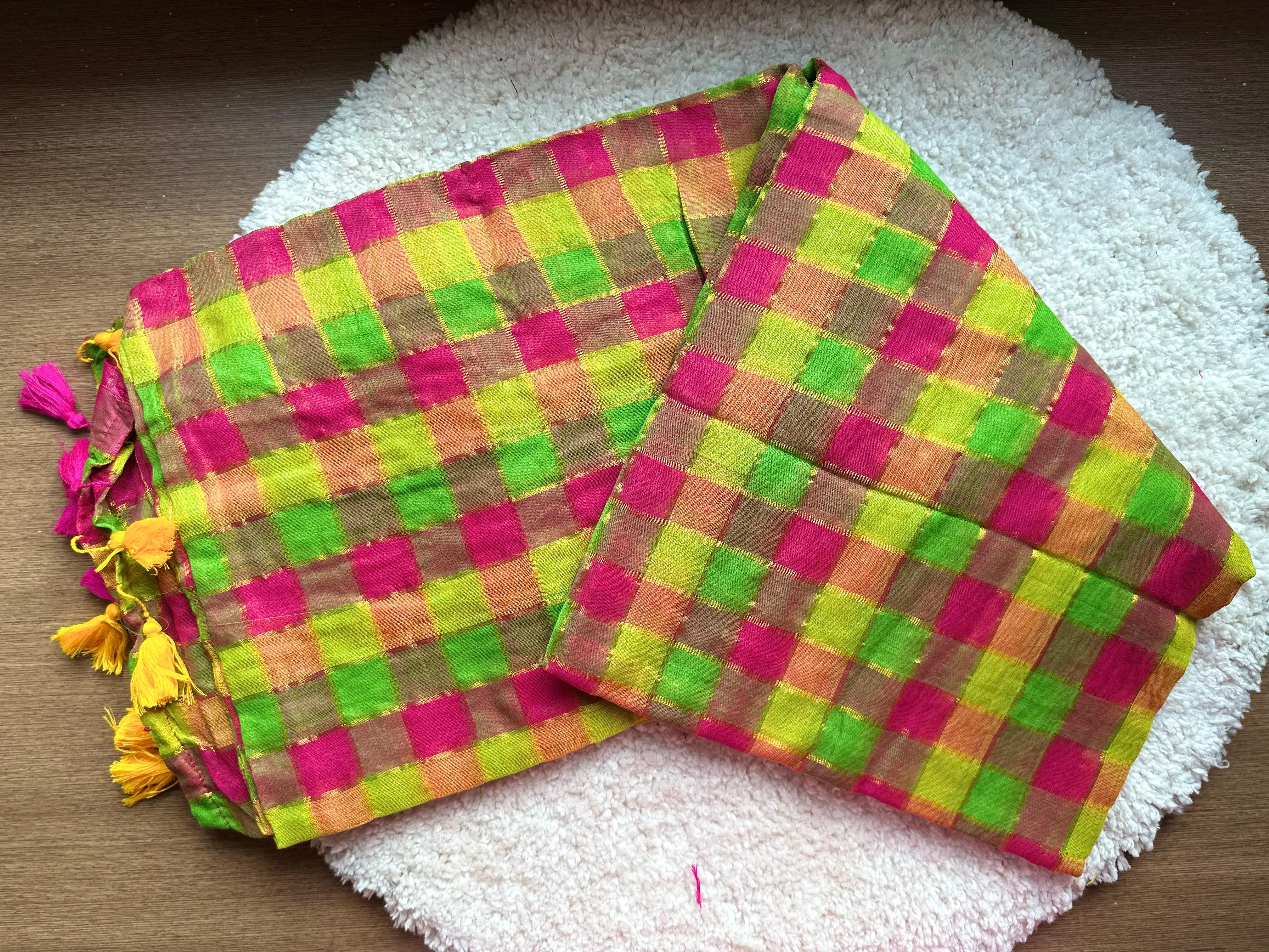 Checked Pattern | Multi color Mul Cotton Saree