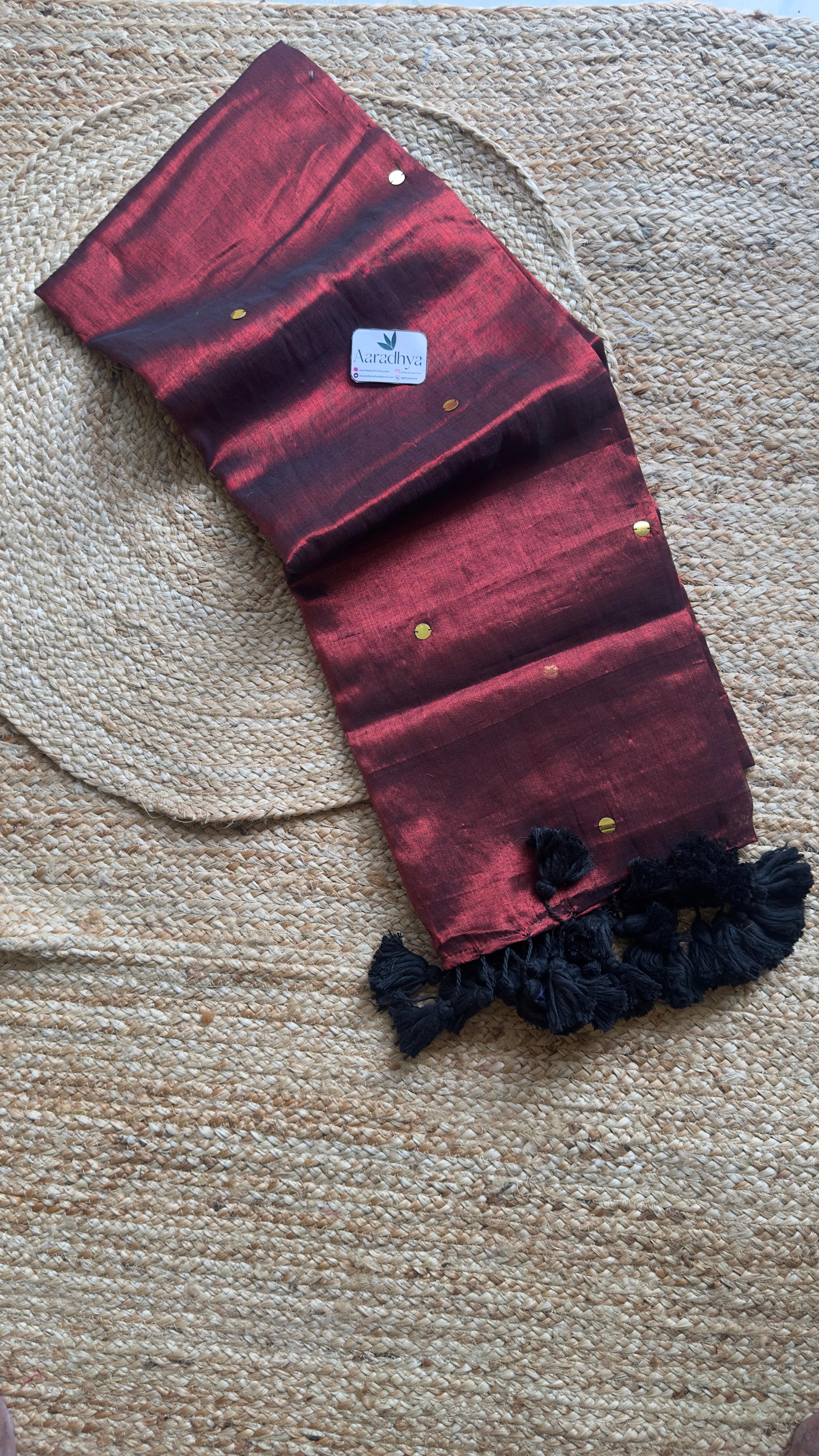 Mul Tissue with Sequins work| Maroon Saree