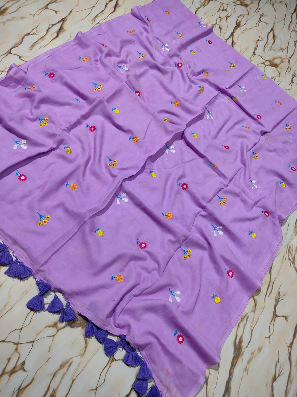Chuimui Embroidery | Lavander Cotton Saree