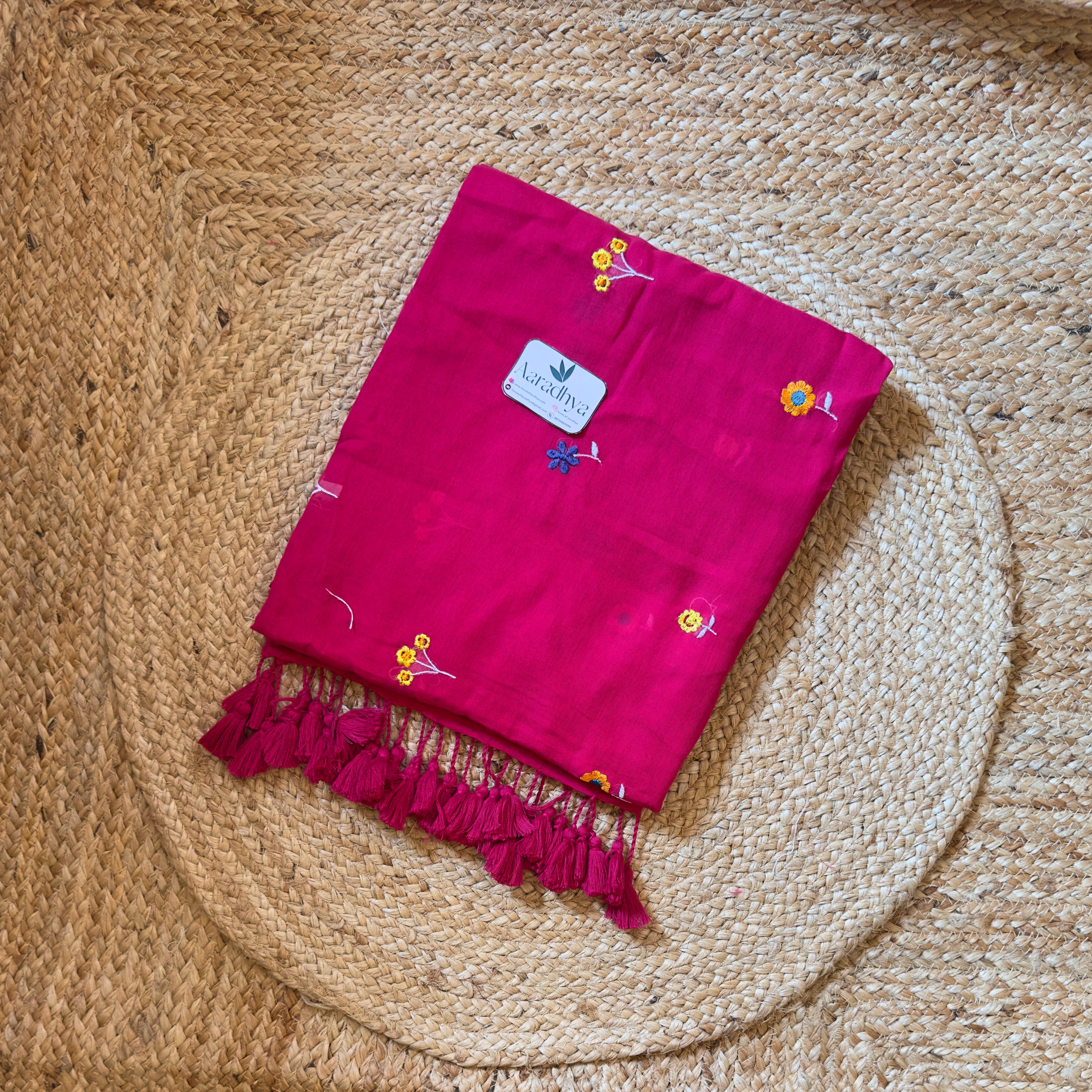 Chuimui Embroidery | Pink Mul Cotton Saree