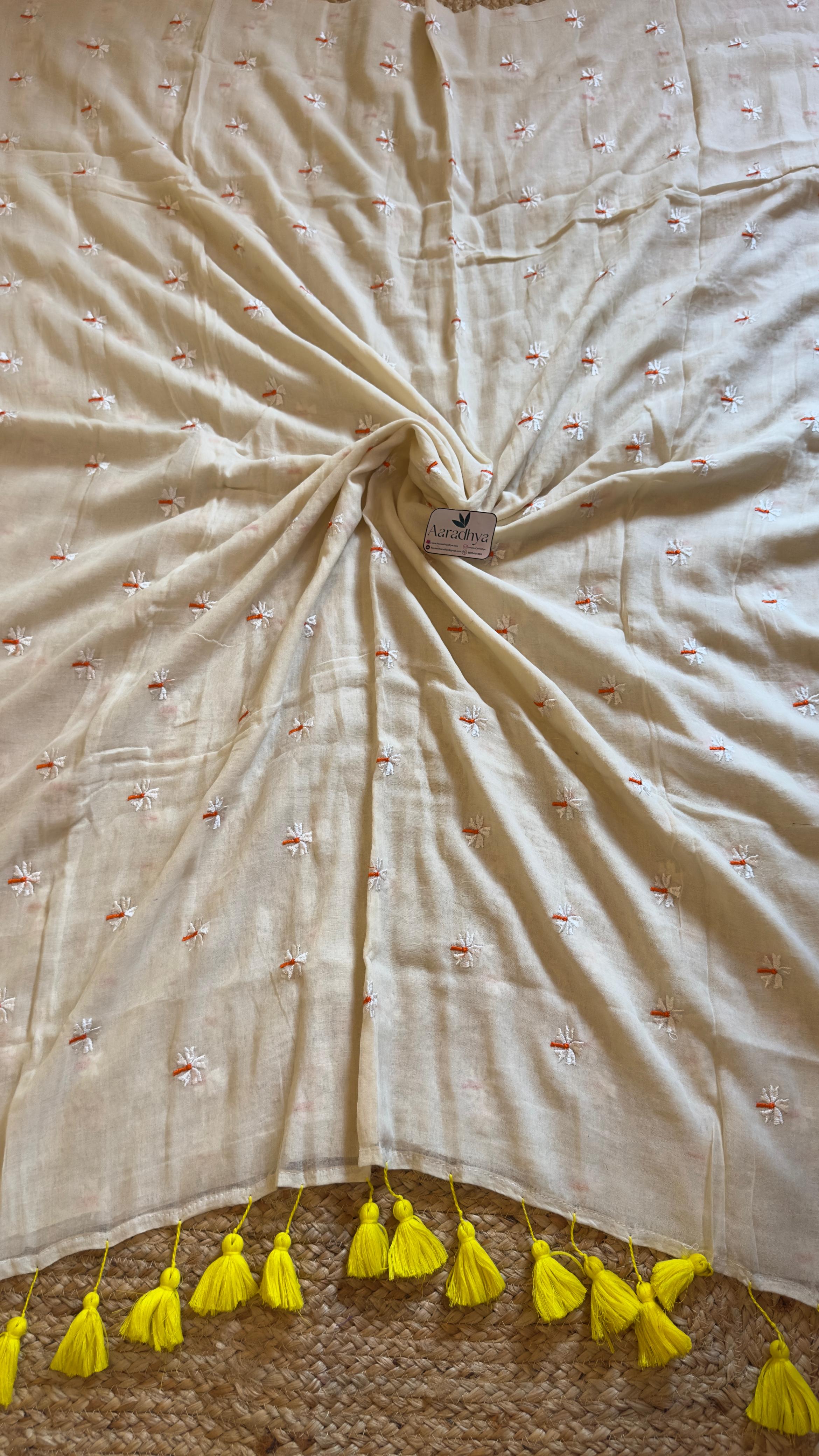 Prajakta Embroidery | off white Neon Border Mul Cotton Saree