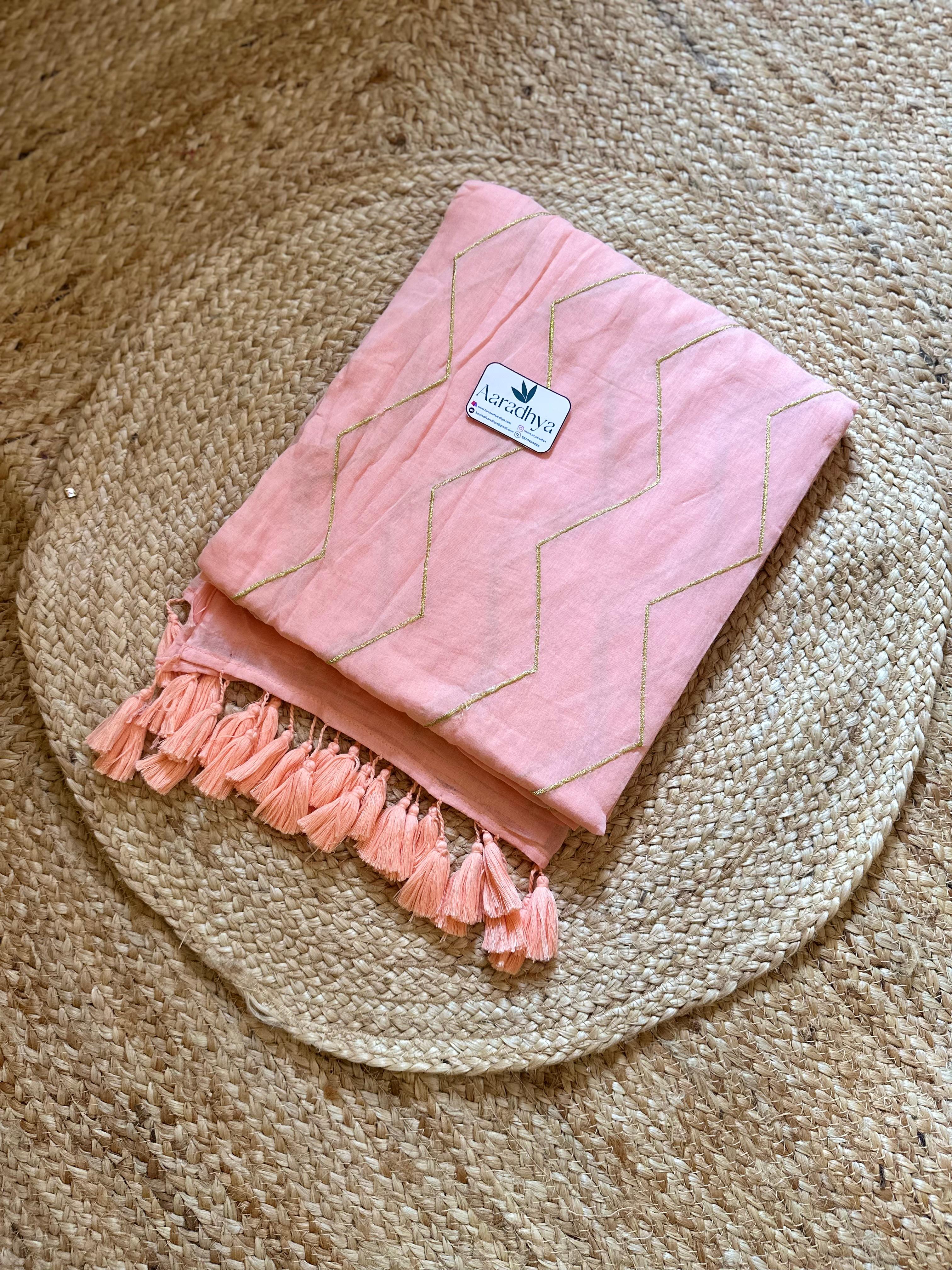 ZigZag Embroidery |Peach Mul Cotton Saree