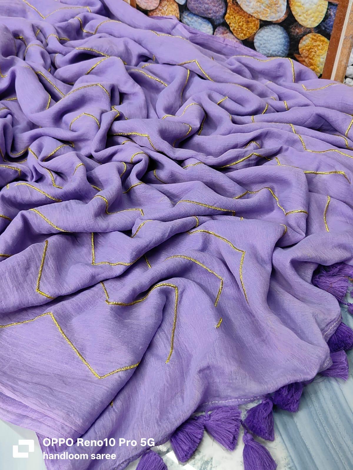 ZigZag Embroidery |Lavender Mul Cotton Saree