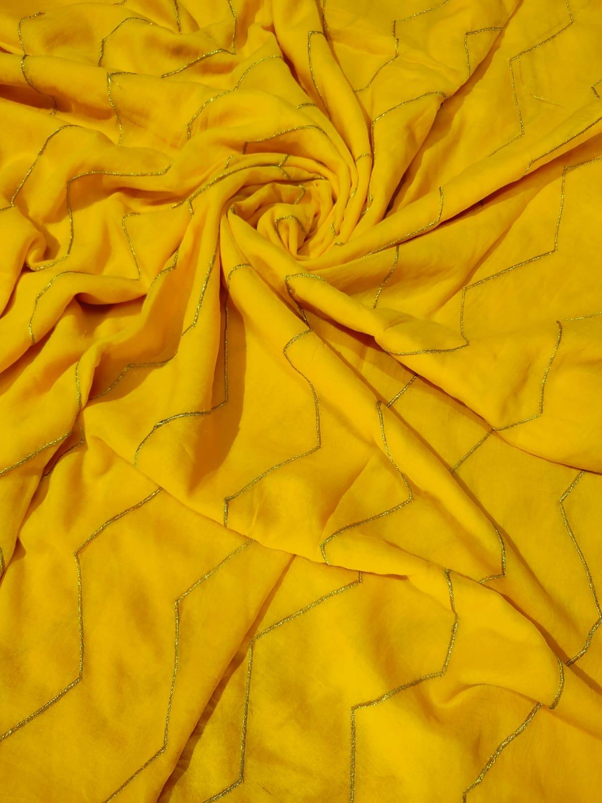 ZigZag Embroidery |Yellow Mul Cotton Saree