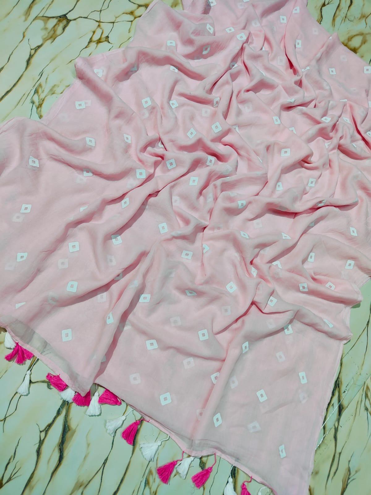 Bandhini Print |Pastel Pink Mul Cotton Saree