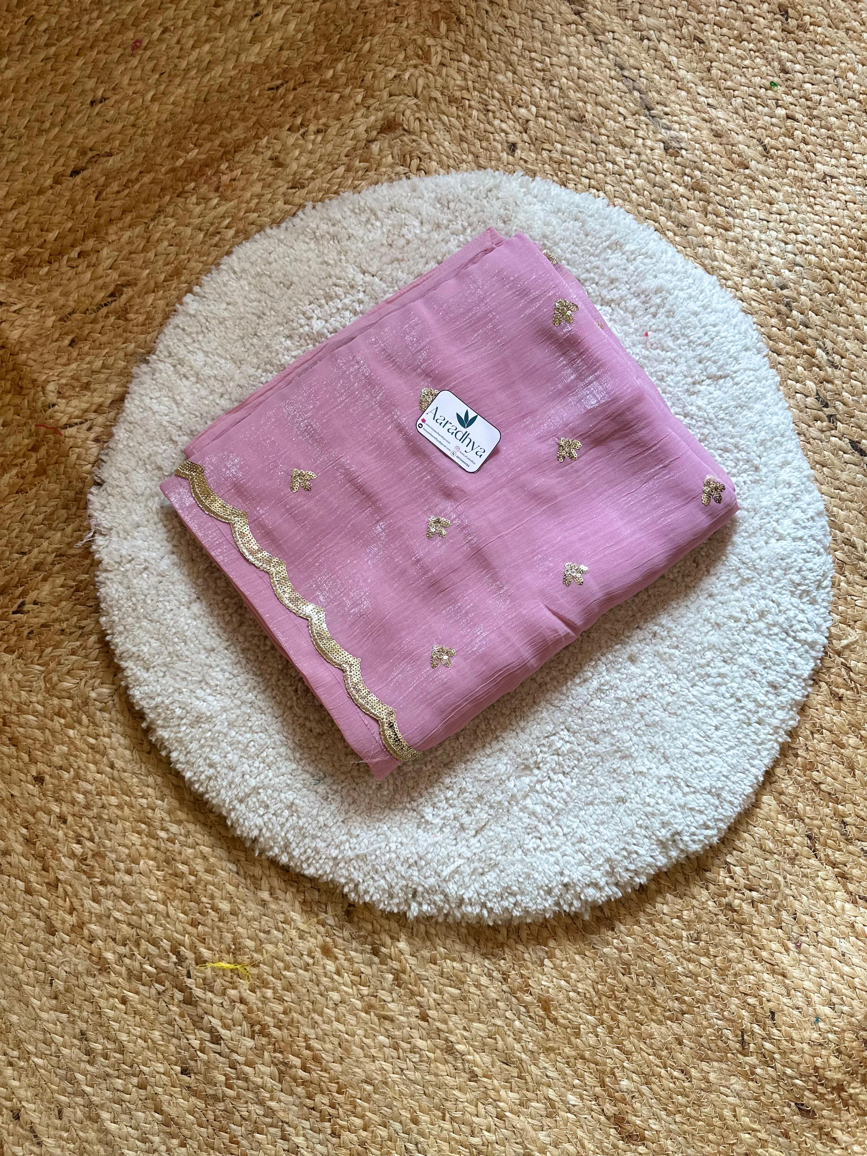 Crushed chiffon Sequence | Pastel Pink Saree