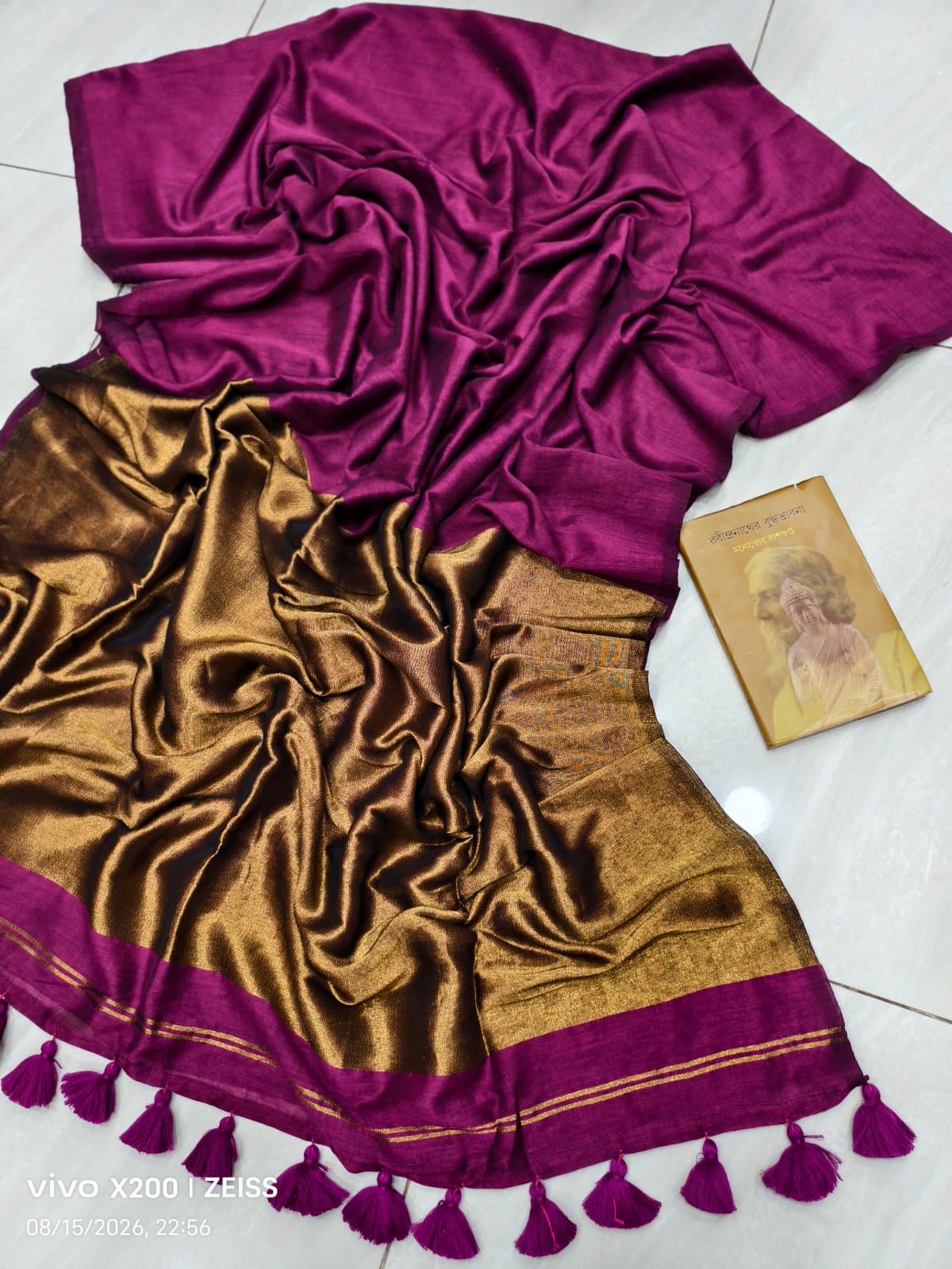 Golden Zari Pallu | Wine Modal Cotton Saree