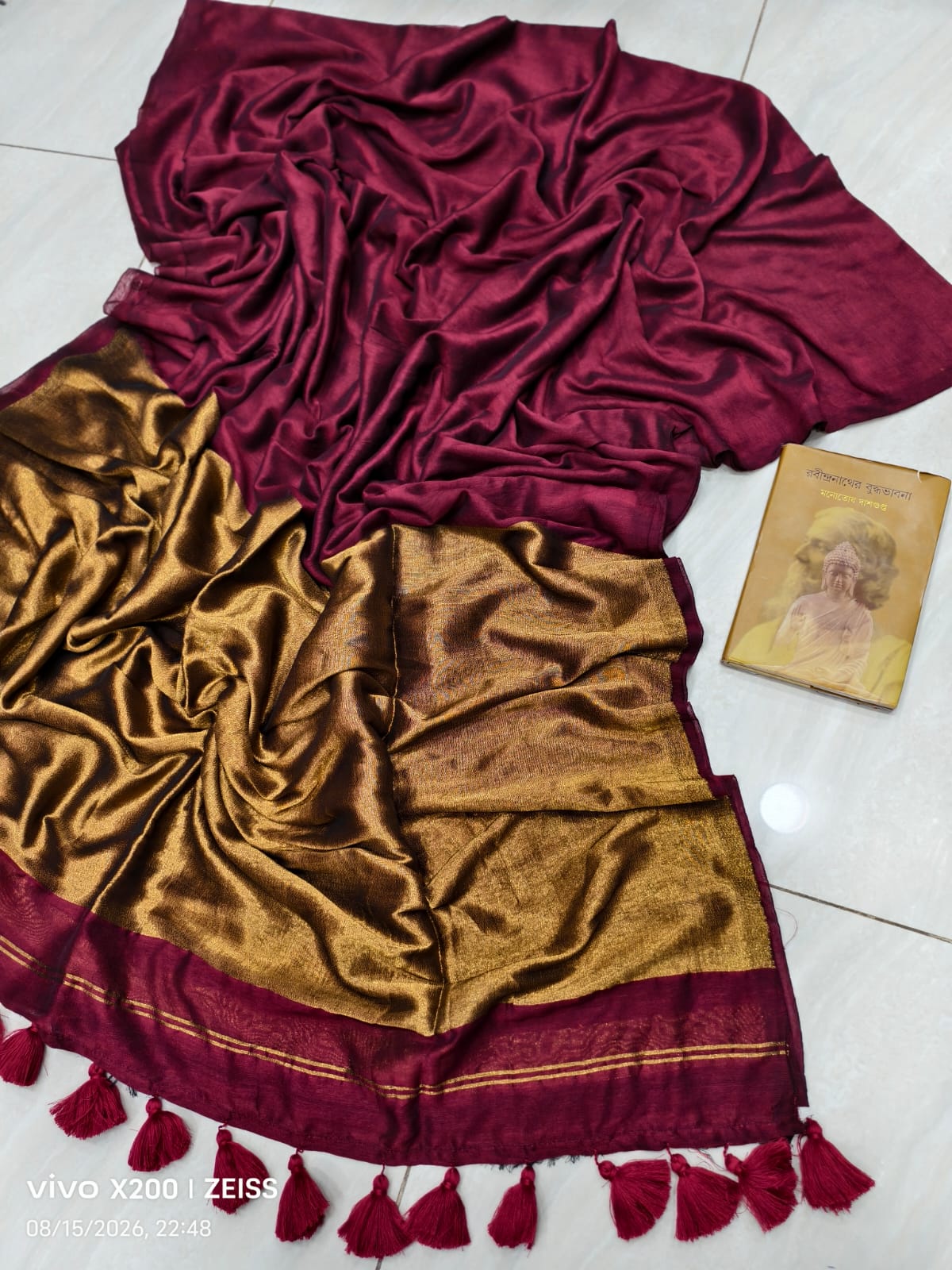 Golden Zari Pallu | Maroon Modal Cotton Saree