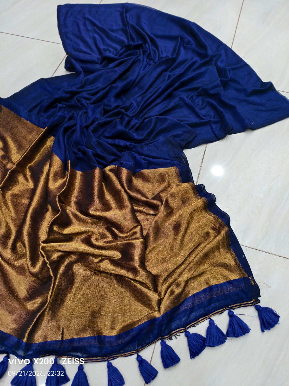 Golden Zari Pallu | Navy Blue Modal Cotton Saree