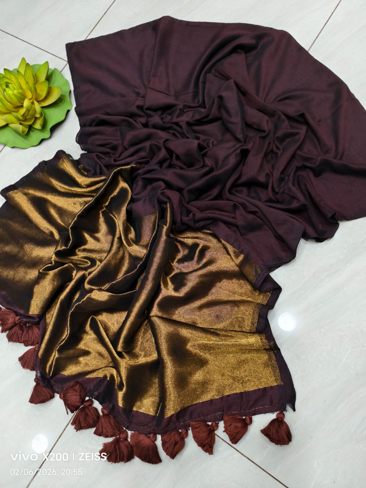 Golden Zari Pallu | Coffee Brown Modal Cotton Saree