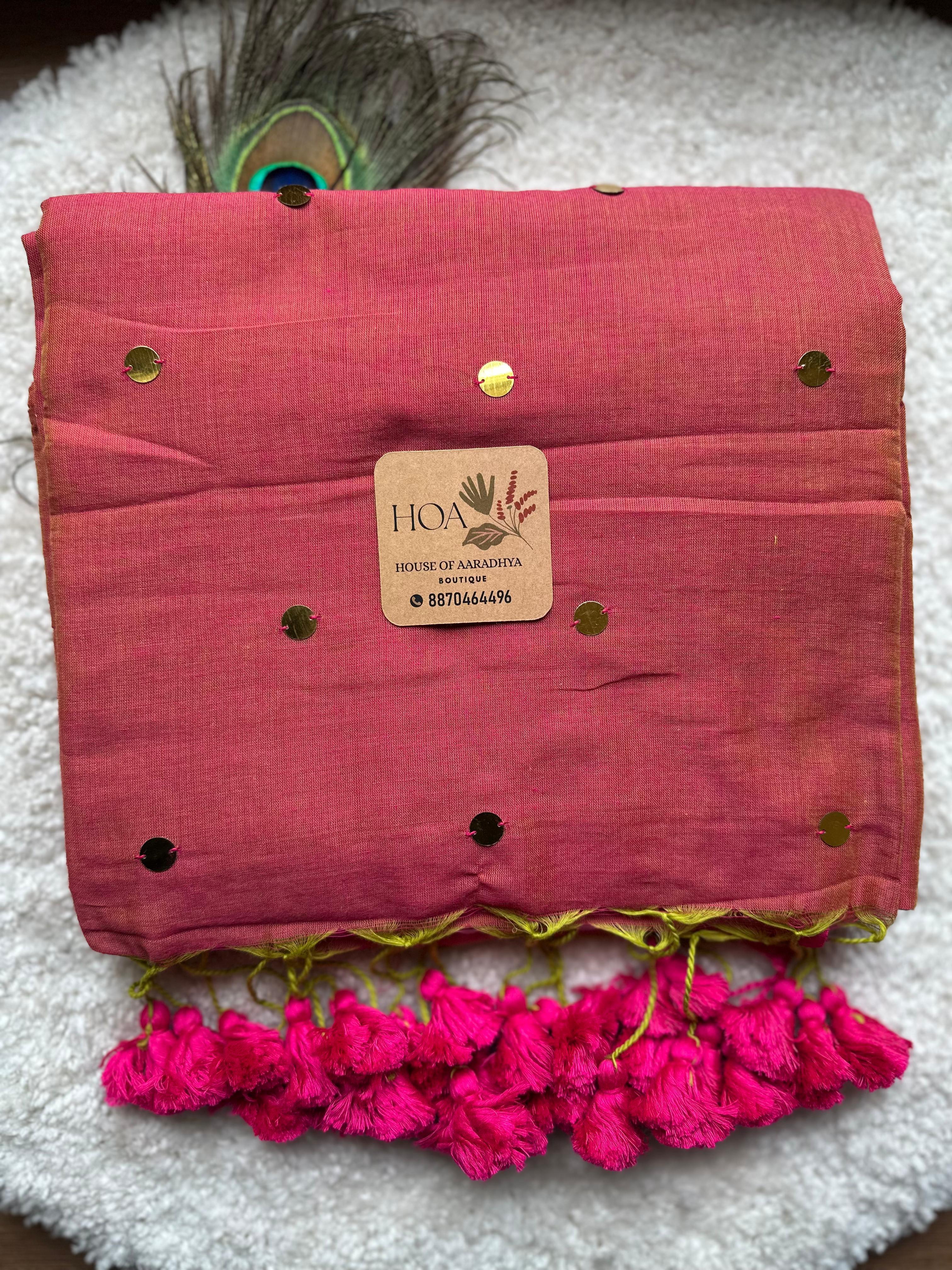 GINI Work | Tomato by green Soft Cotton Saree